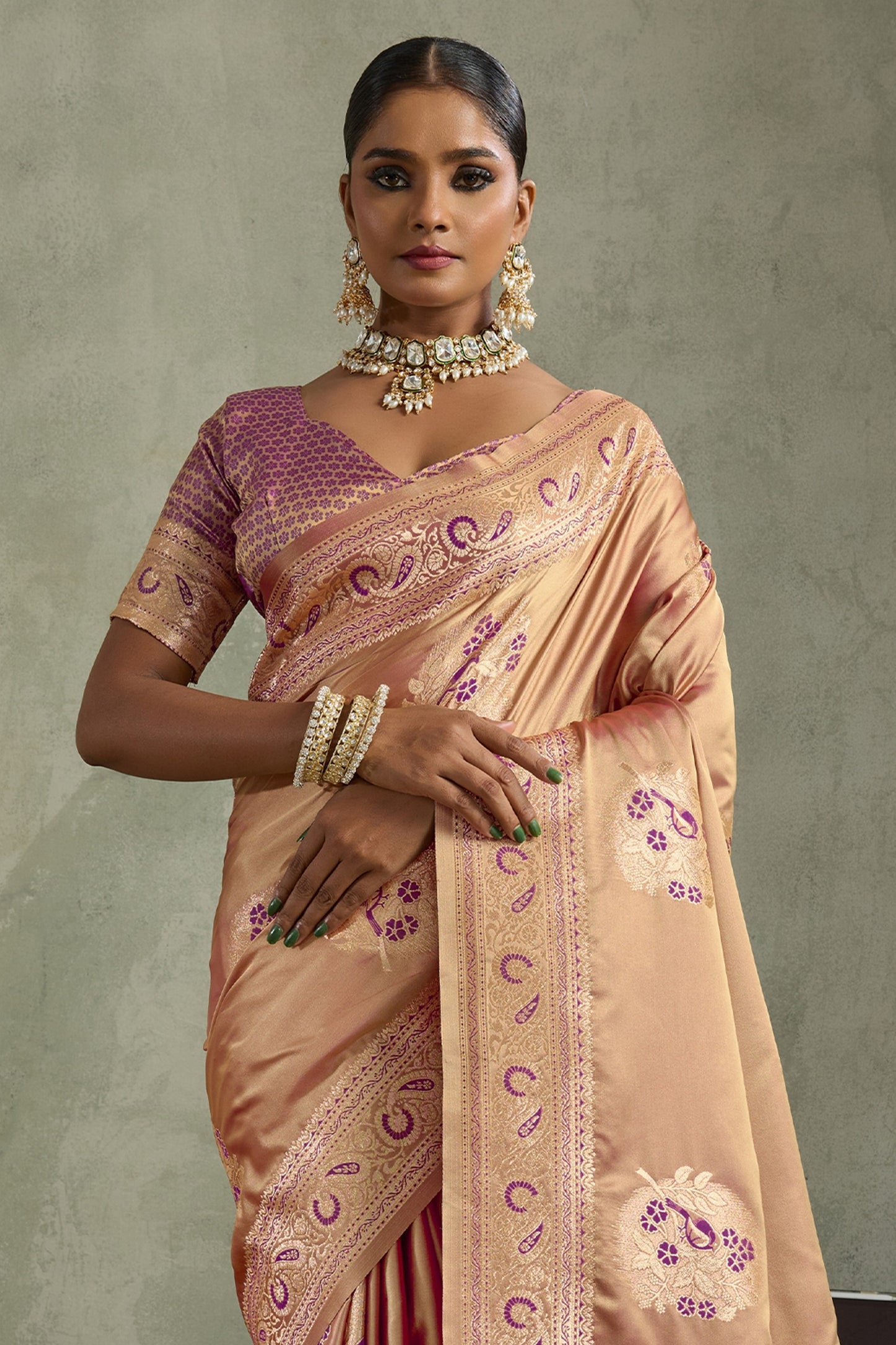 Champagne Gold Woven Satin Silk Banarasi Saree-SAR11804_4_SareeButa.com