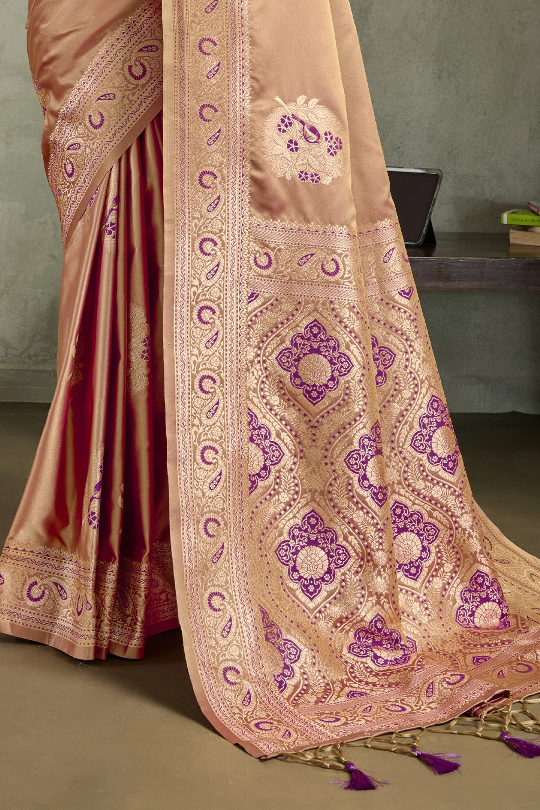 Champagne Gold Woven Satin Silk Banarasi Saree-SAR11804_5_SareeButa.com