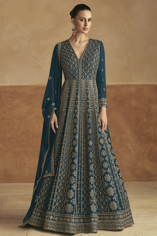 Blue Grey Readymade Chinon Gown with Dupatta-SS433_1_SareeButa.com