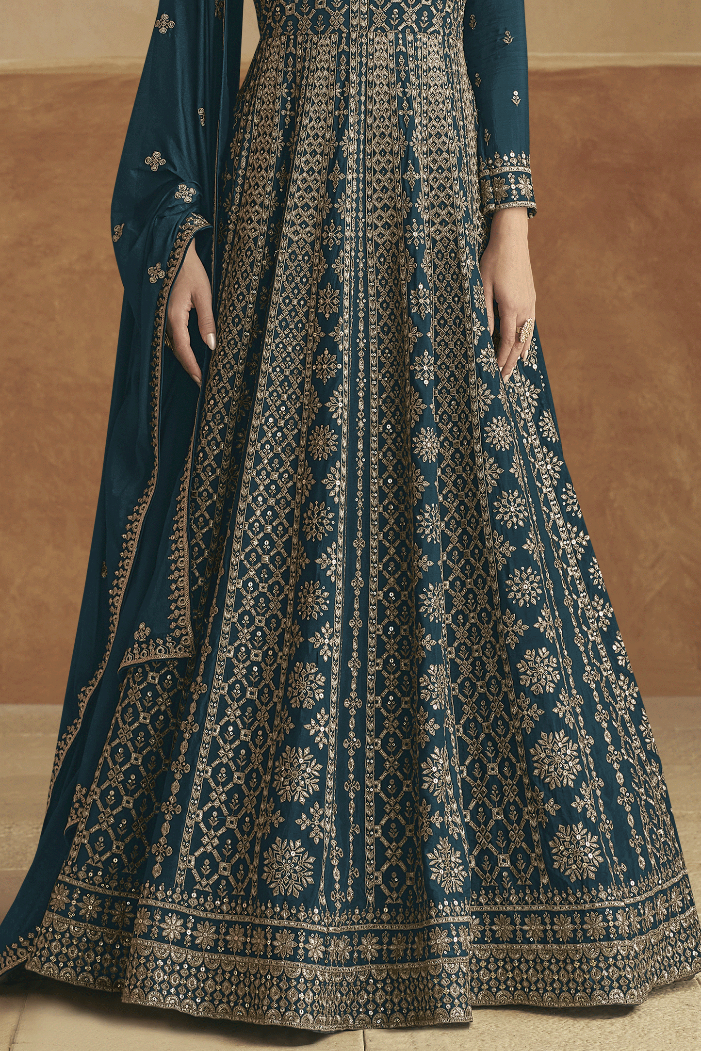 Blue Grey Readymade Chinon Gown with Dupatta-SS433_3_SareeButa.com