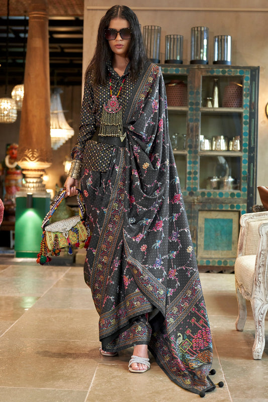 Charcoal Black Printed Silk Saree-SAR11301_1_SareeButa.com