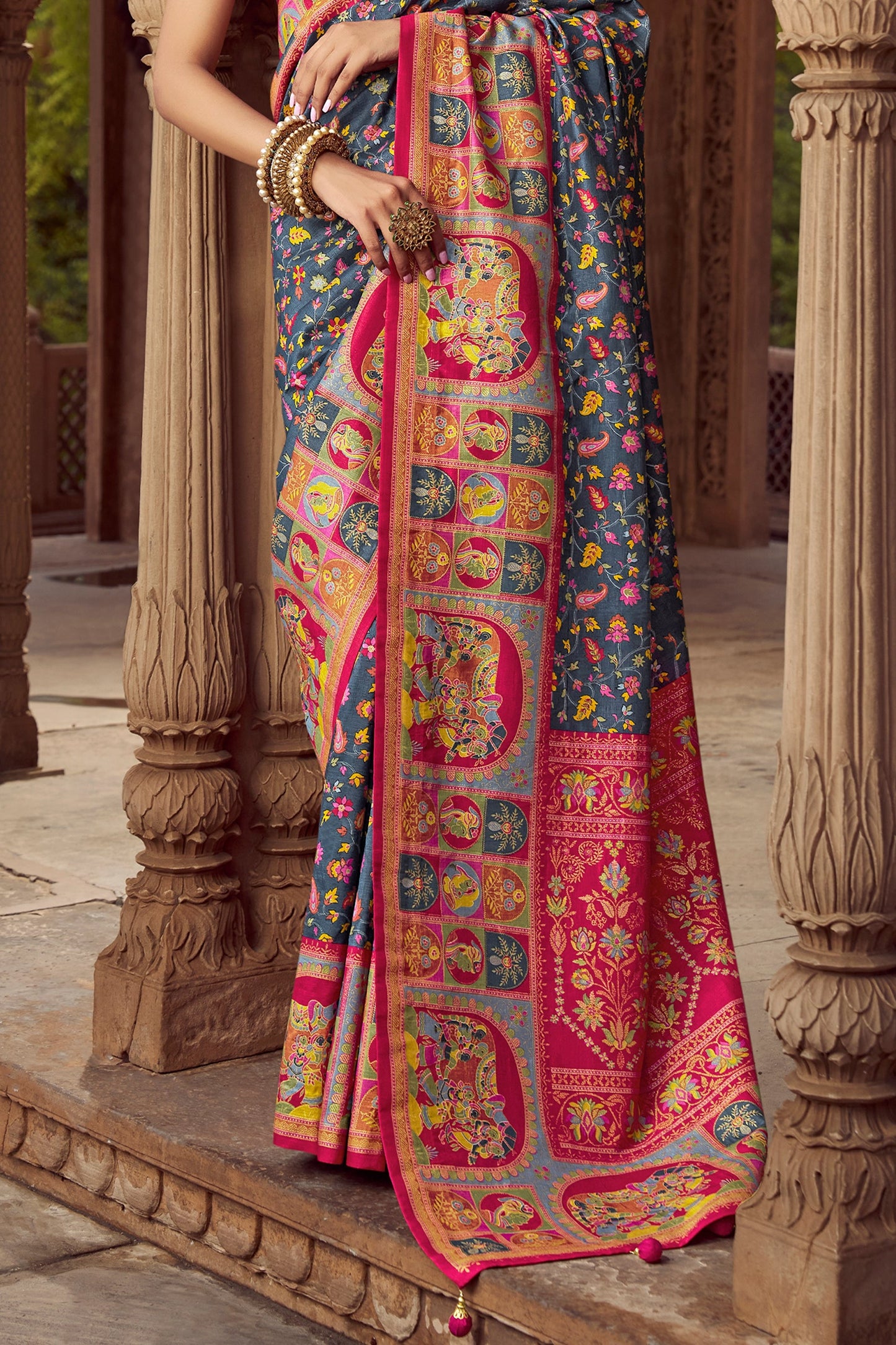 Charcoal Grey Pashmina Printed Viscose Silk Saree-SAR10402_5_SareeButa.com