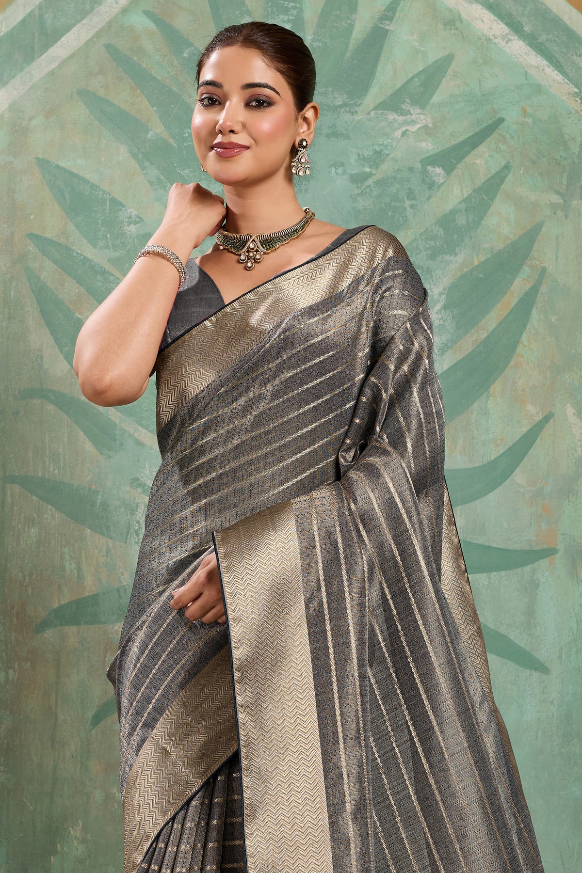 Charcoal Grey Woven Cotton Tissue Saree-SAR12934_5_SareeButa.com