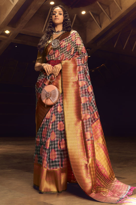 checkered-woven-organza-silk-saree-zb130627_1_SareeButa.com