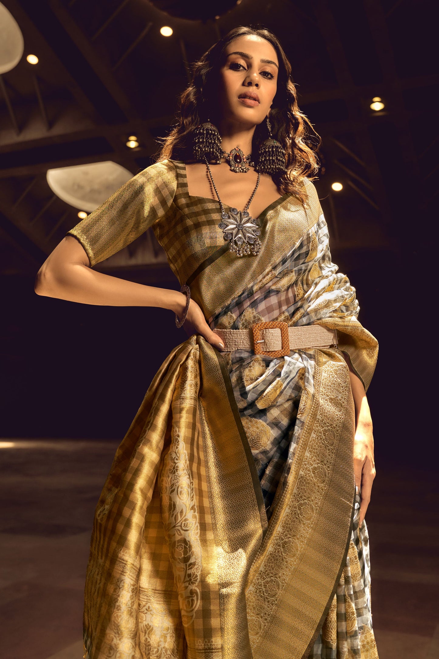 checkered-woven-organza-silk-saree-zb130628_2_SareeButa.com