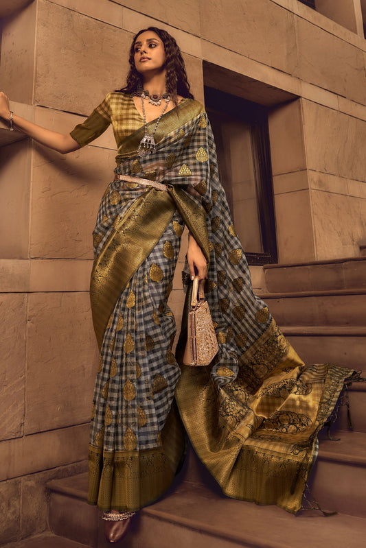 checkered-woven-organza-silk-saree-zb130630_1_SareeButa.com