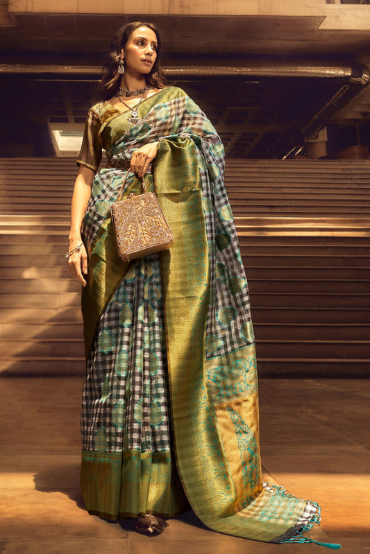 checkered-woven-organza-silk-saree-zb130631_1_SareeButa.com