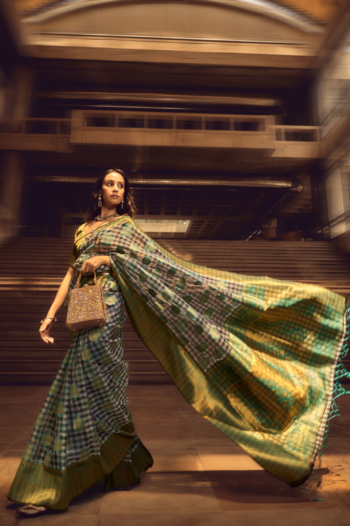 checkered-woven-organza-silk-saree-zb130631_3_SareeButa.com