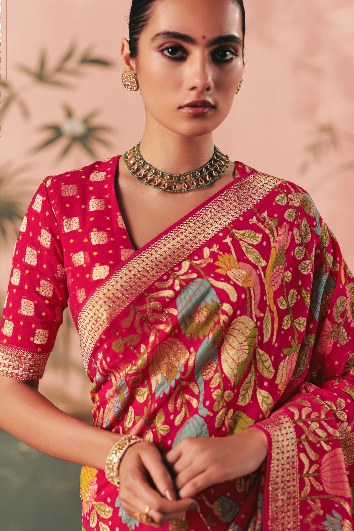 Cherry Pink Woven Georgette Bandhani Saree-SAR10976_2_SareeButa.com