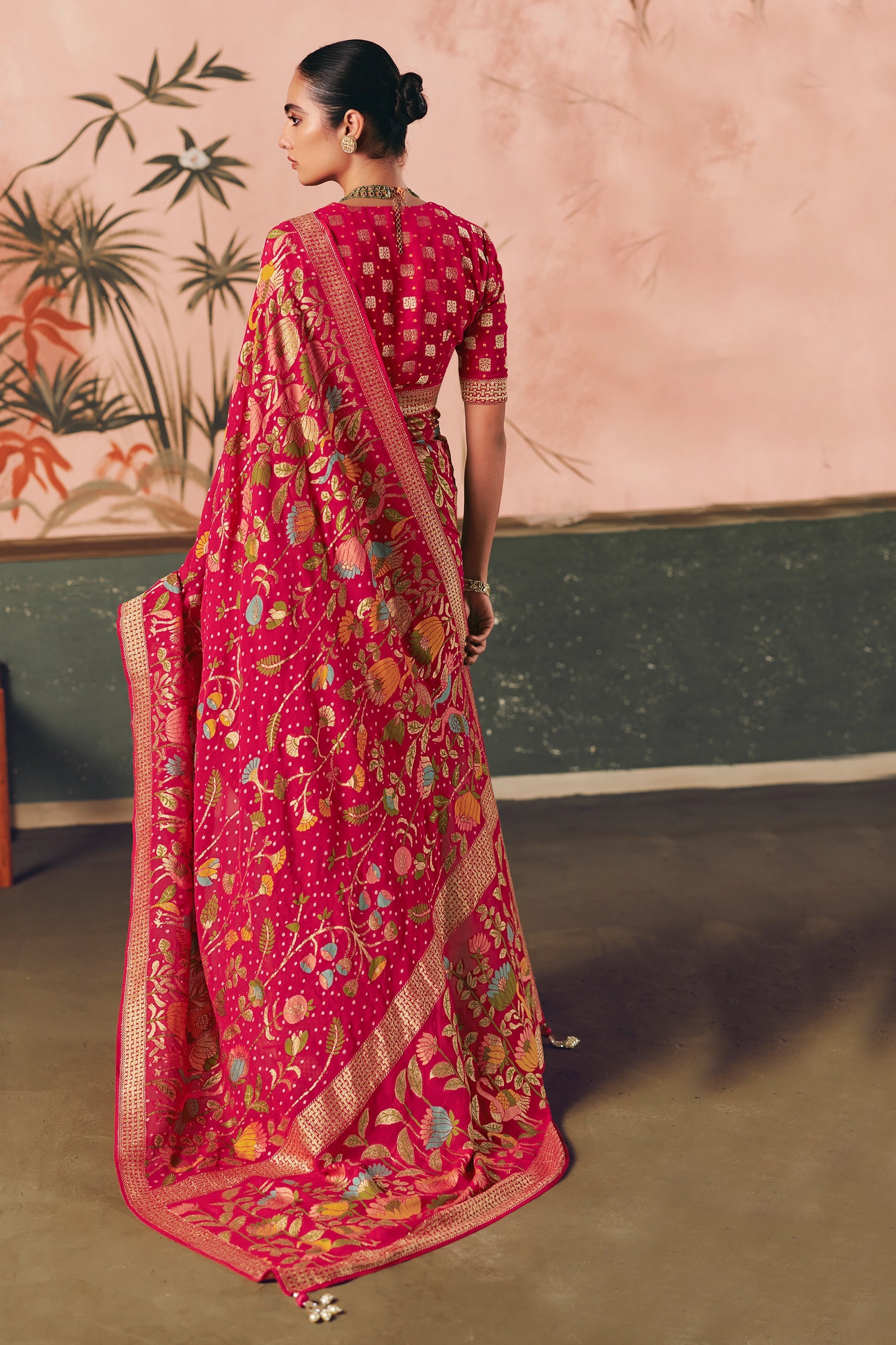 Cherry Pink Woven Georgette Bandhani Saree-SAR10976_4_SareeButa.com