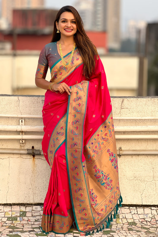 Cherry Pink Paithani Saree-ZB134802_1_SareeButa.com