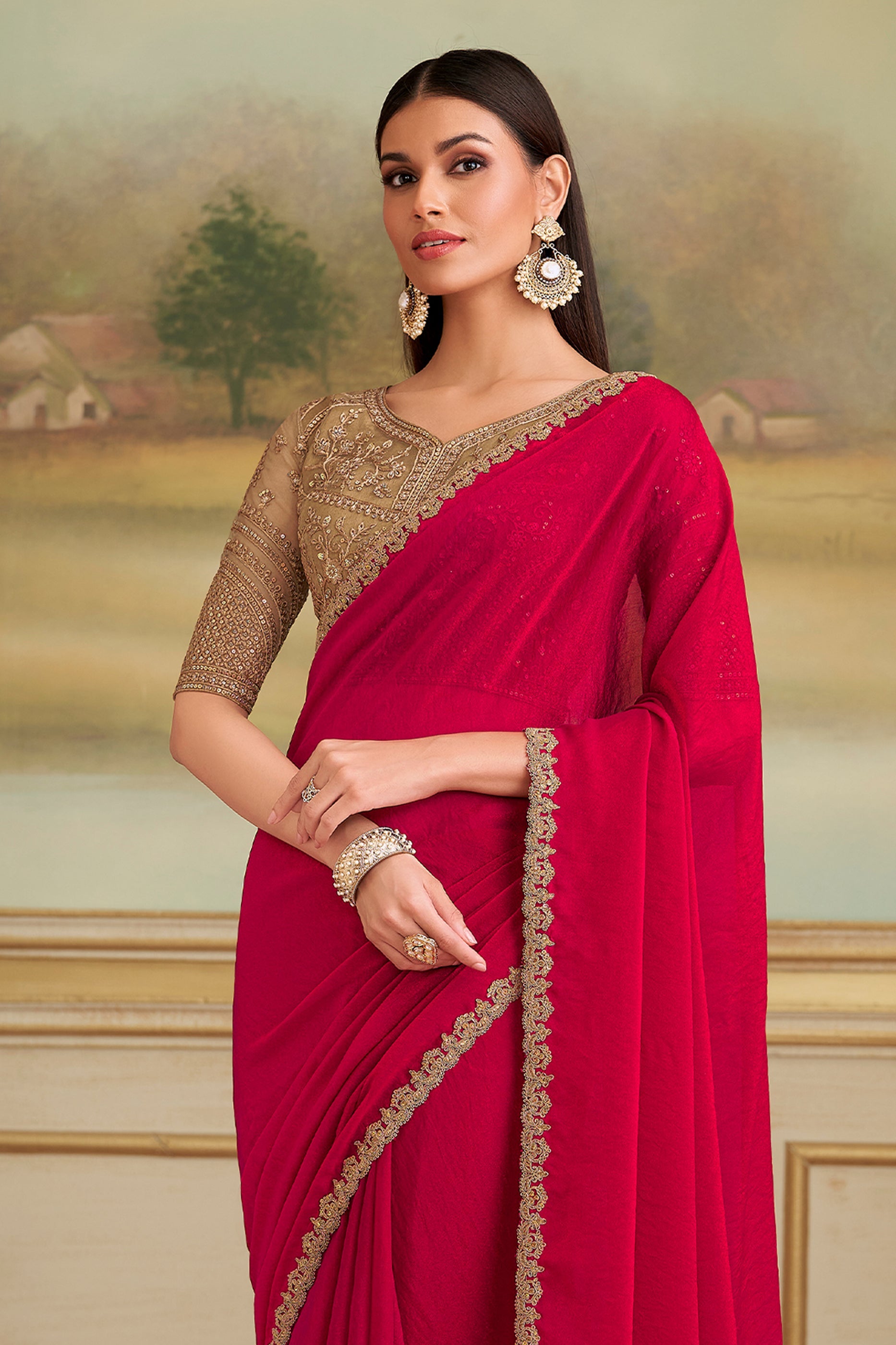 Cherry Red Embroidered Georgette Saree-SAR10836_3_SareeButa.com
