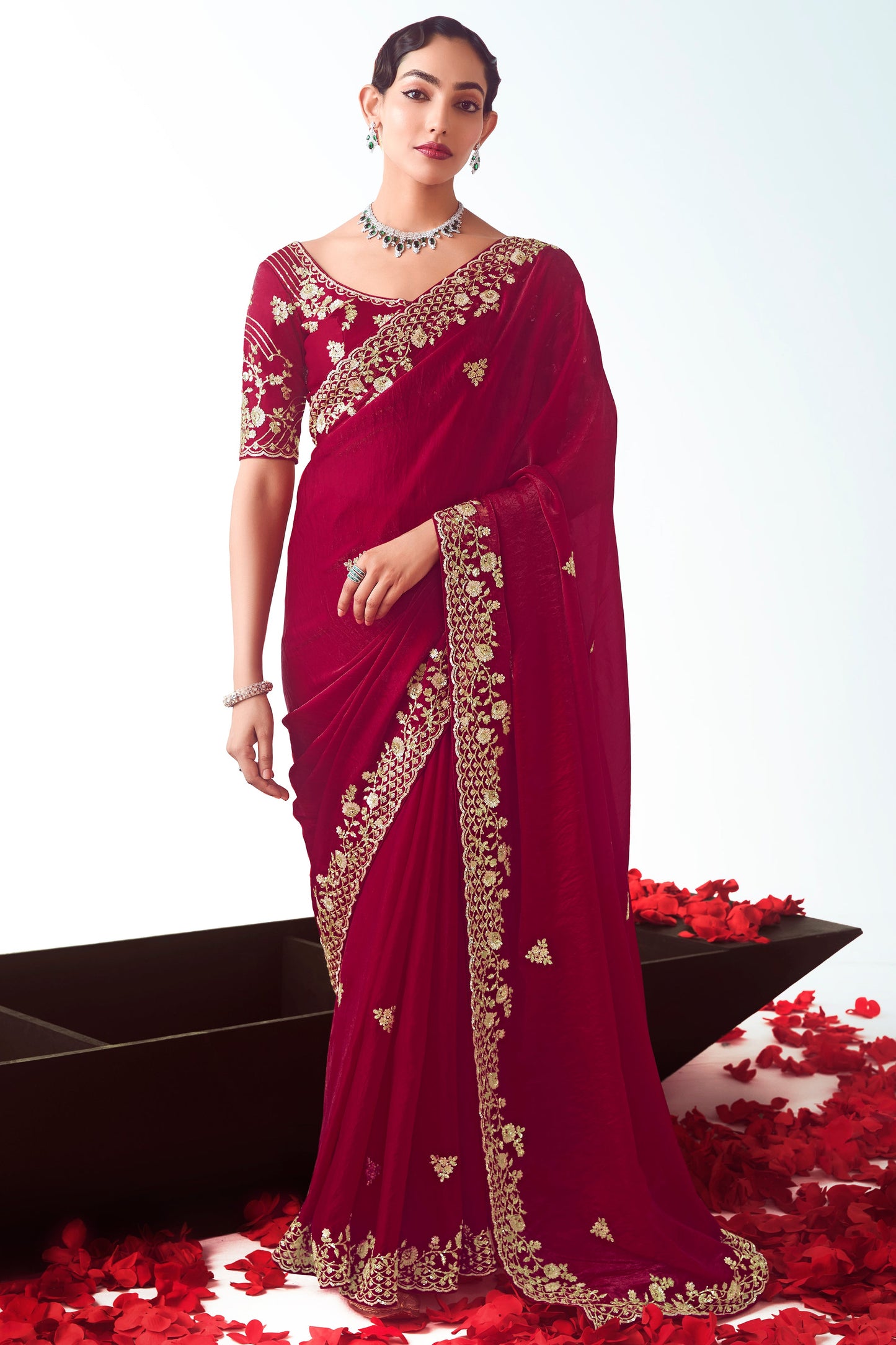 Cherry Red Embroidered Organza Saree-ZB134772_1_SareeButa.com