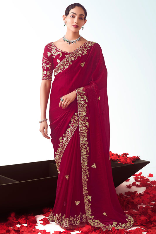 Cherry Red Embroidered Organza Saree-ZB134772_1_SareeButa.com
