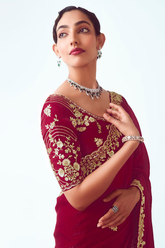 Cherry Red Embroidered Organza Saree-ZB134772_2_SareeButa.com