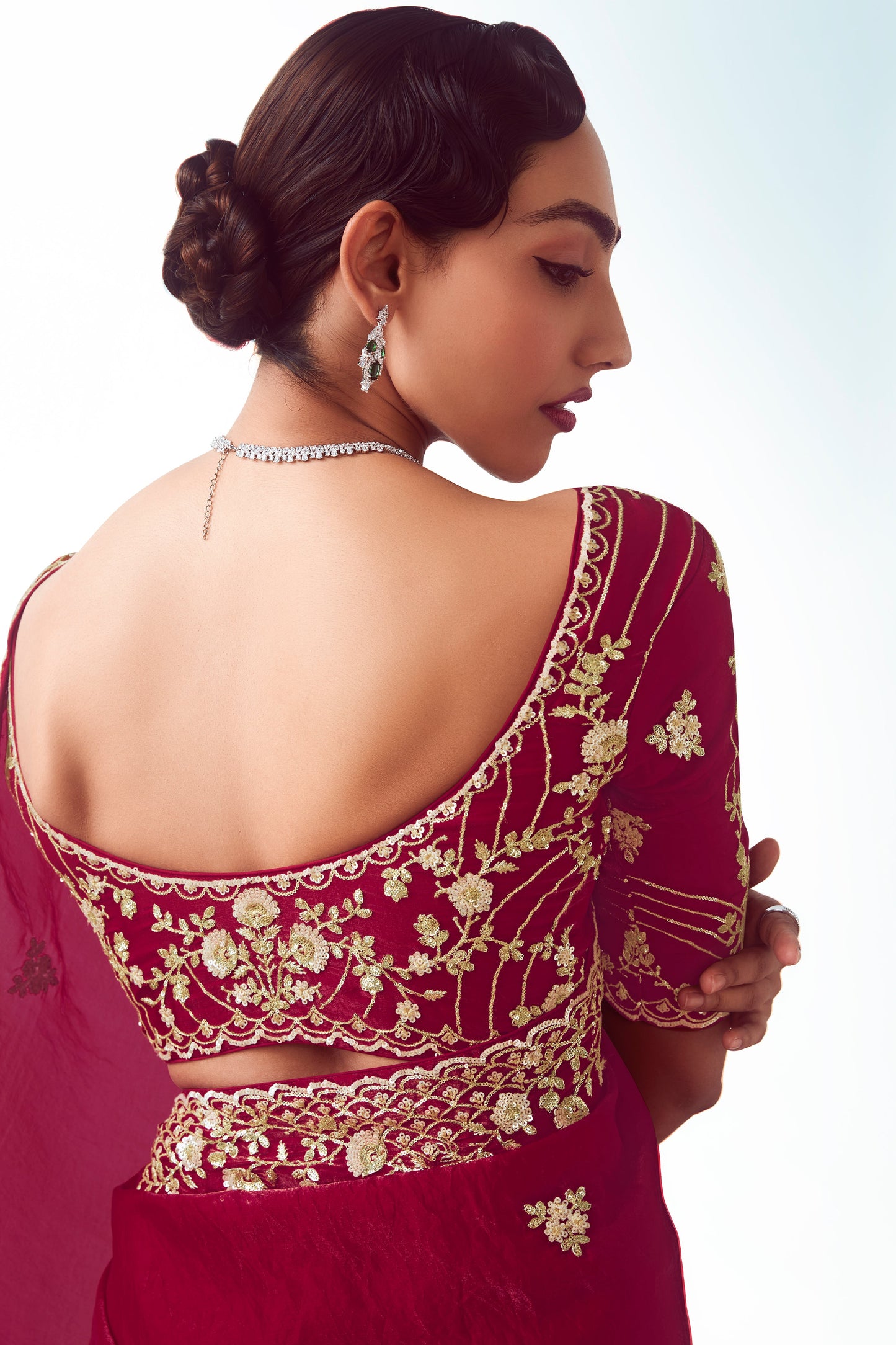 Cherry Red Embroidered Organza Saree-ZB134772_3_SareeButa.com