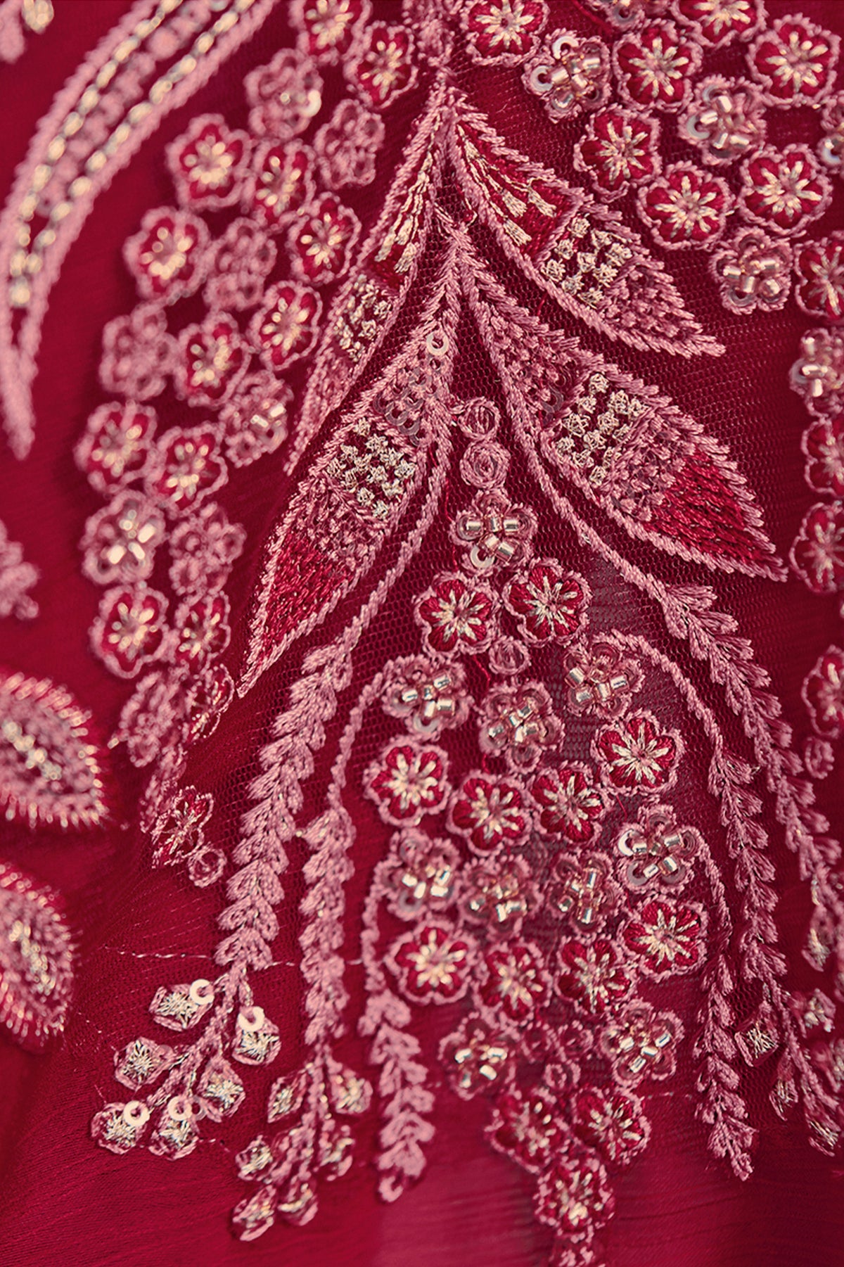 Cherry Red Embroidered Satin Chiffon Saree-SAR13276_3_SareeButa.com