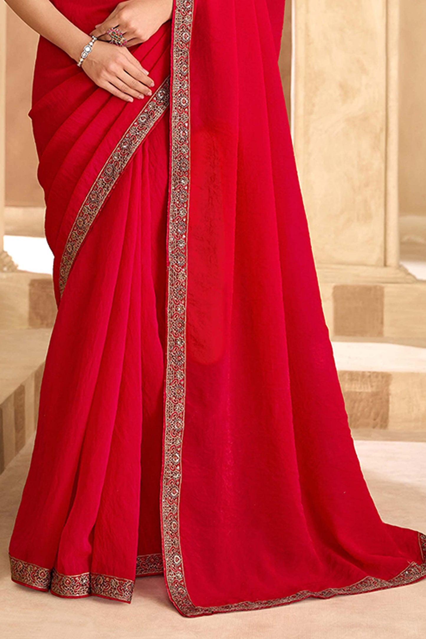 Cherry Red Embroidered Satin Georgette Saree-SAR11704_4_SareeButa.com