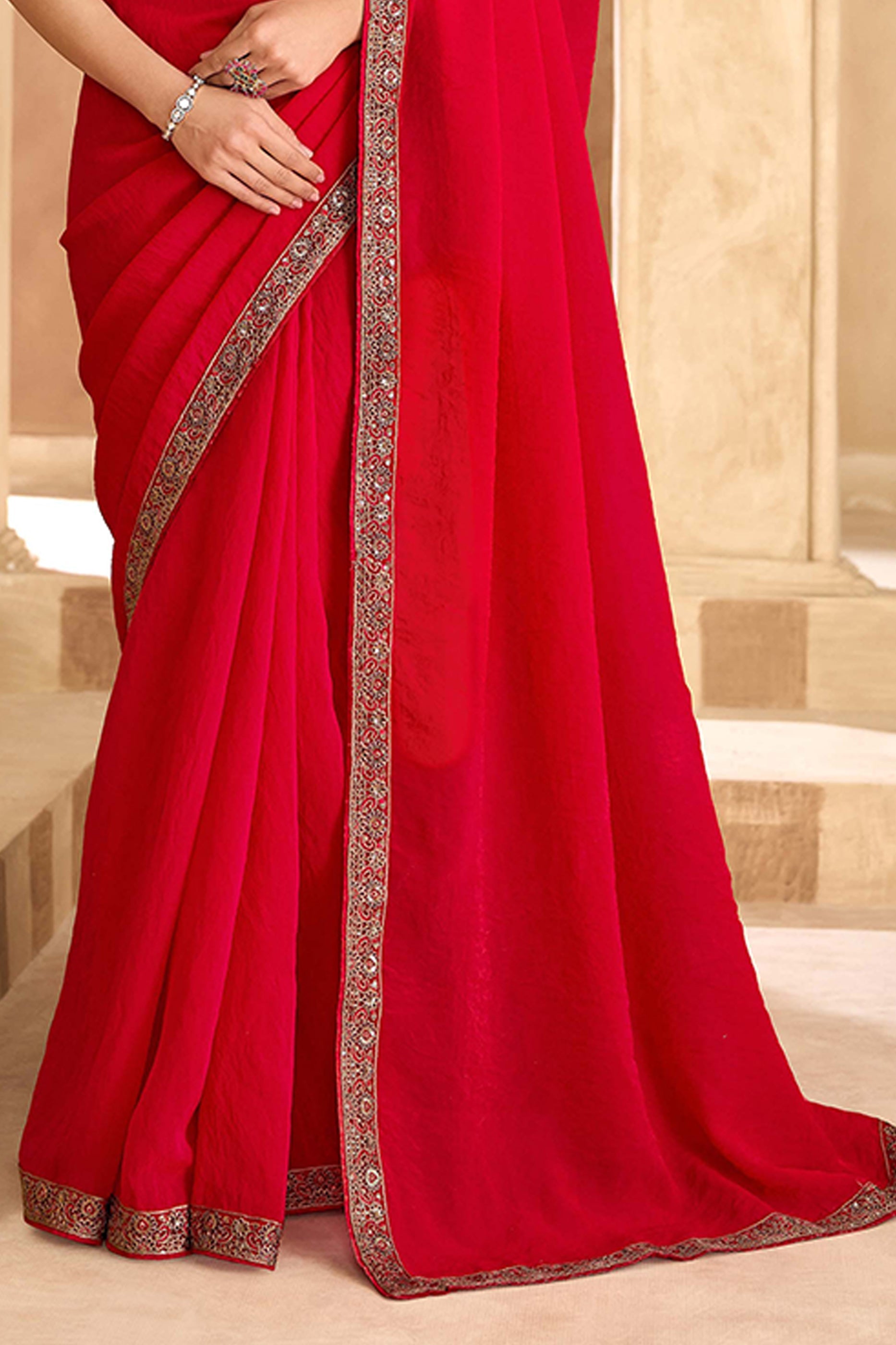 Cherry Red Embroidered Satin Georgette Saree-SAR11704_4_SareeButa.com