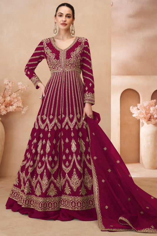 Pink Readymade Heavy Work Chinon Skirt Suit-SS620_1_SareeButa.com