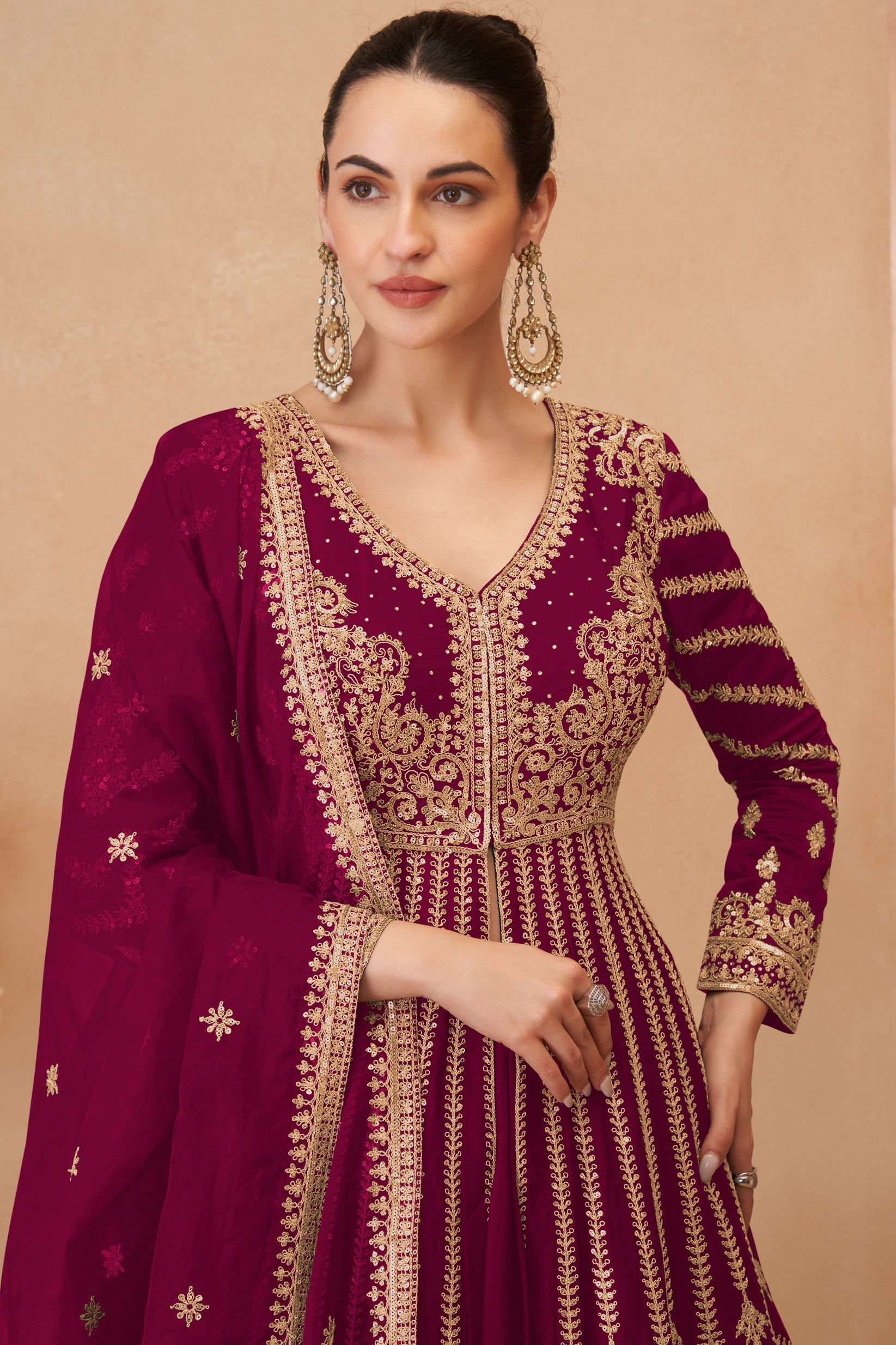 Pink Readymade Heavy Work Chinon Skirt Suit-SS620_2_SareeButa.com