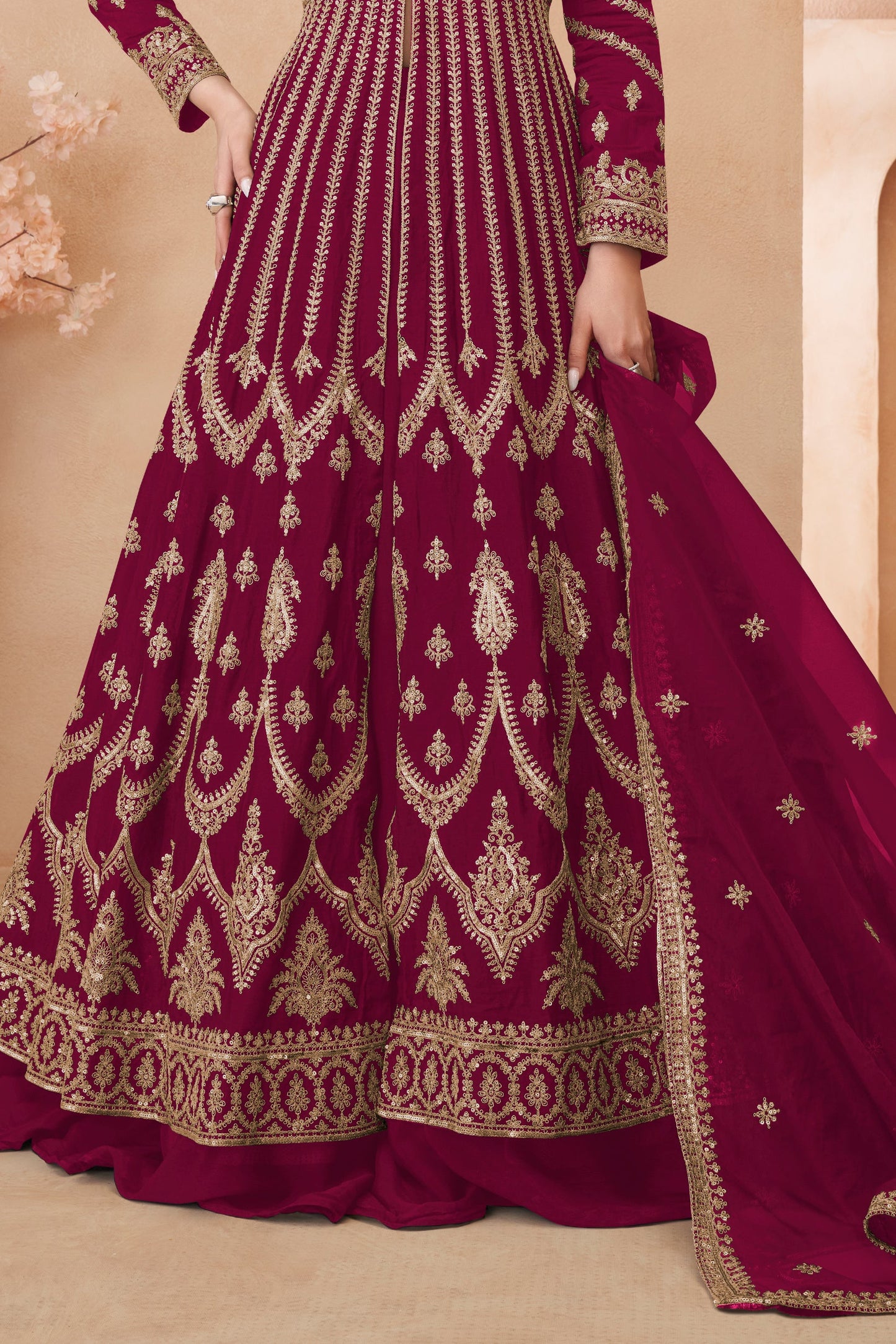 Pink Readymade Heavy Work Chinon Skirt Suit-SS620_4_SareeButa.com