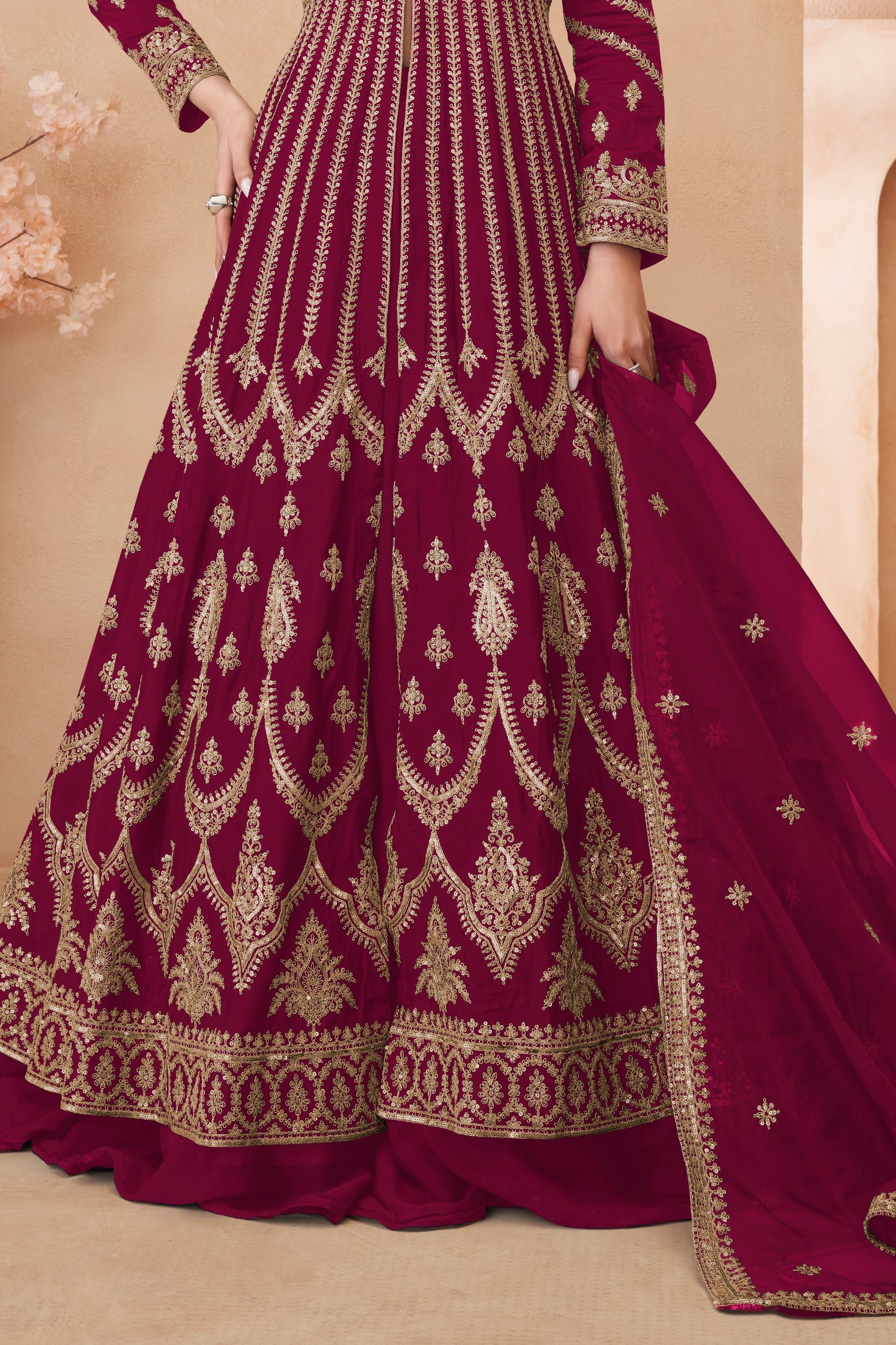 Pink Readymade Heavy Work Chinon Skirt Suit-SS620_4_SareeButa.com