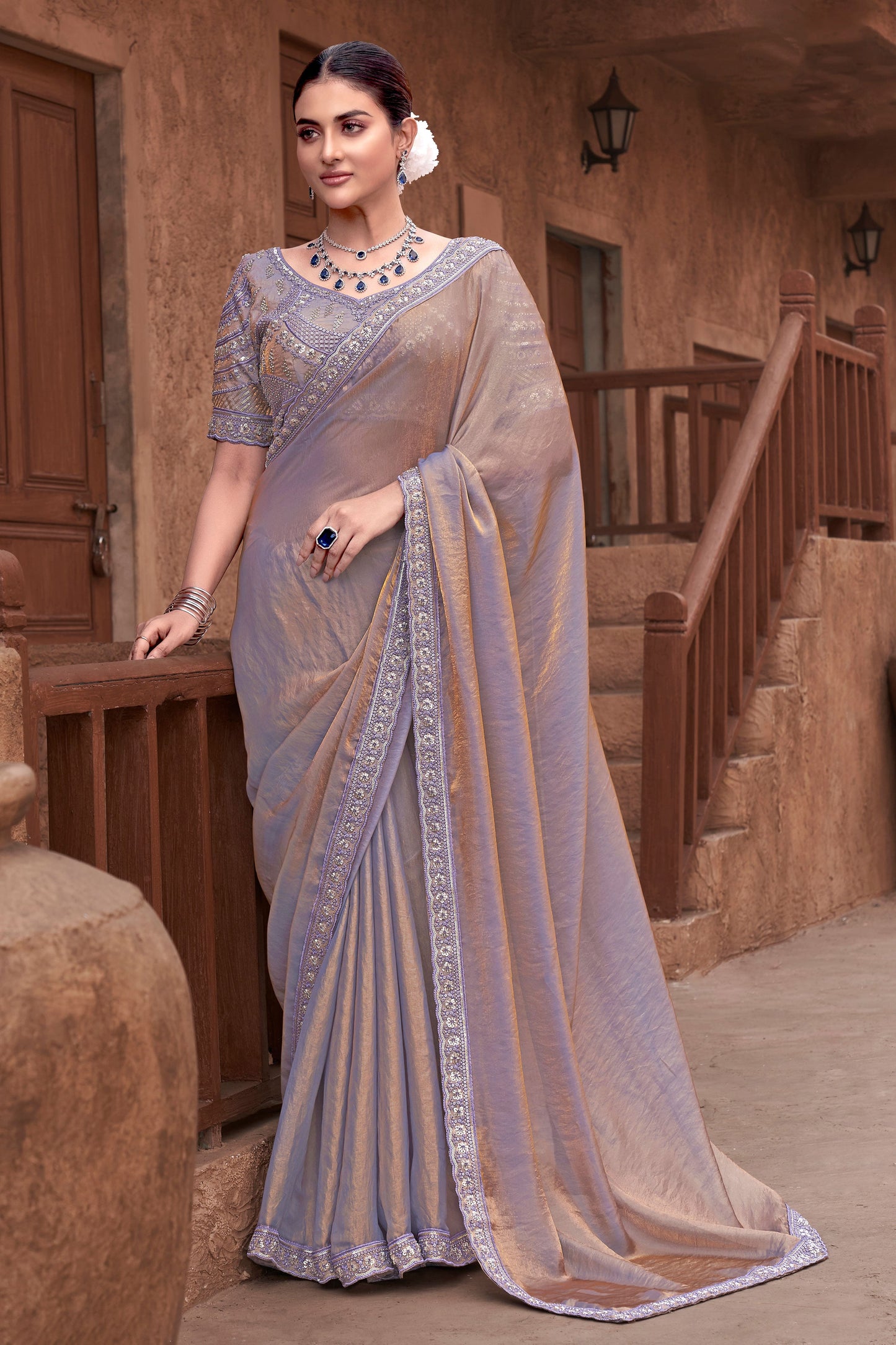 Chiku Gradient Satin Silk Saree with Readymade Blouse-ZB133938_1_SareeButa.com