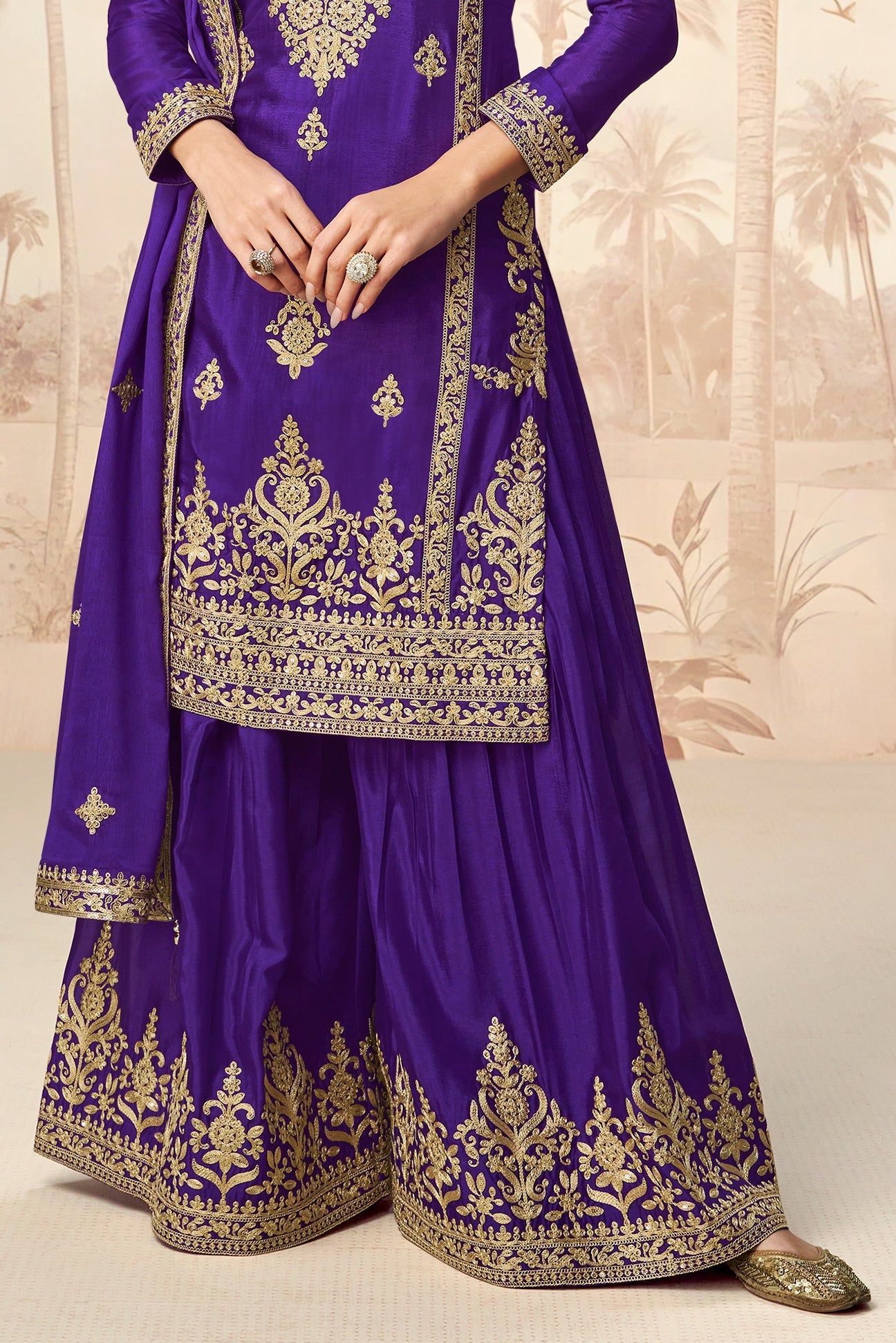 Cobalt Blue Readymade Embroidered Chinon Silk Palazzo Suit-SS742_3_SareeButa.com
