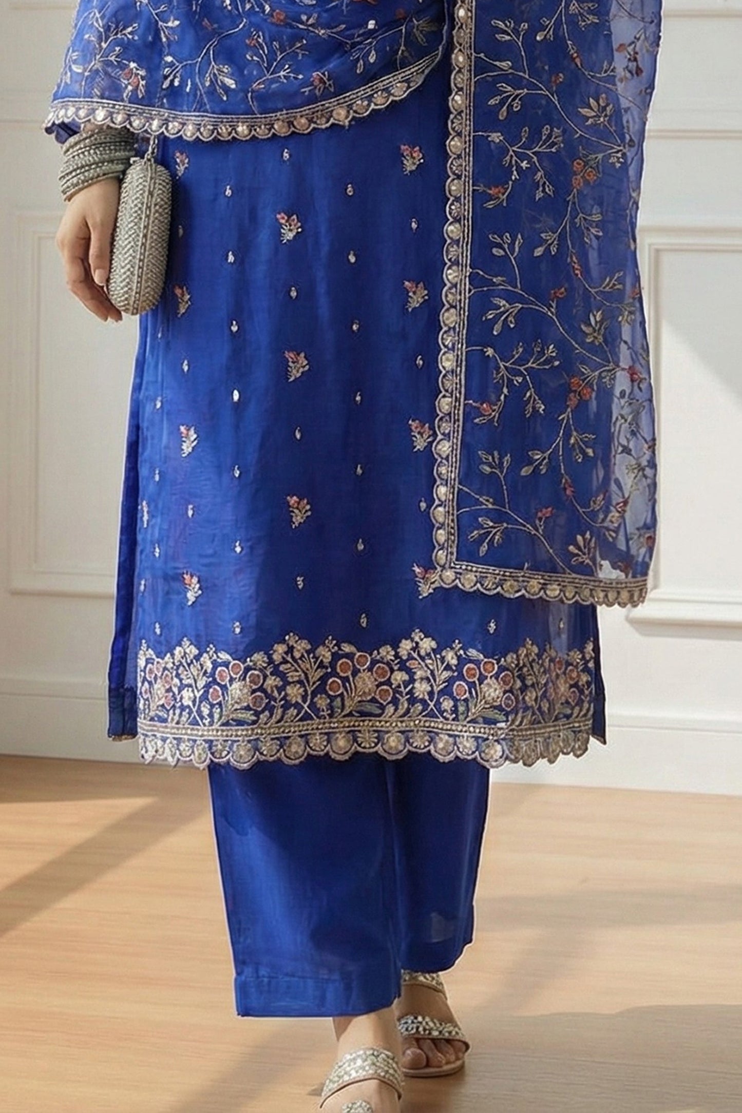 Cobalt Blue Readymade Embroidered Organza Suit-SAR11638_4_SareeButa.com