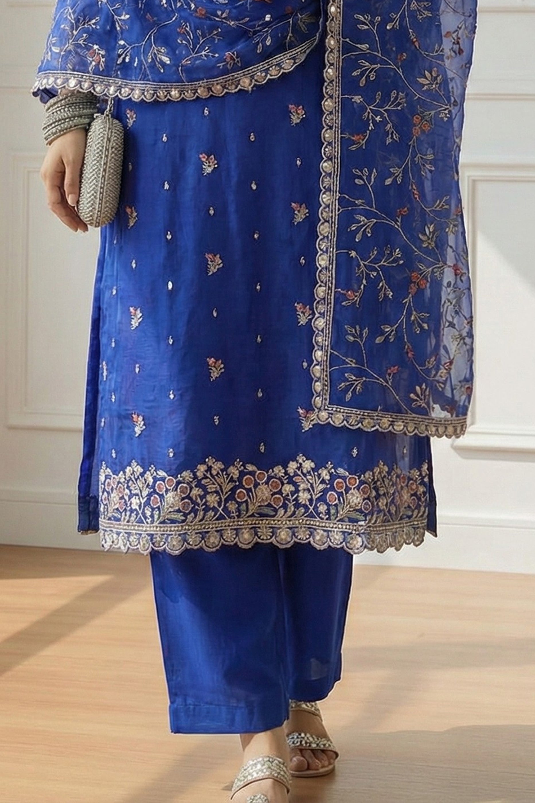 Cobalt Blue Readymade Embroidered Organza Suit-SAR11638_4_SareeButa.com