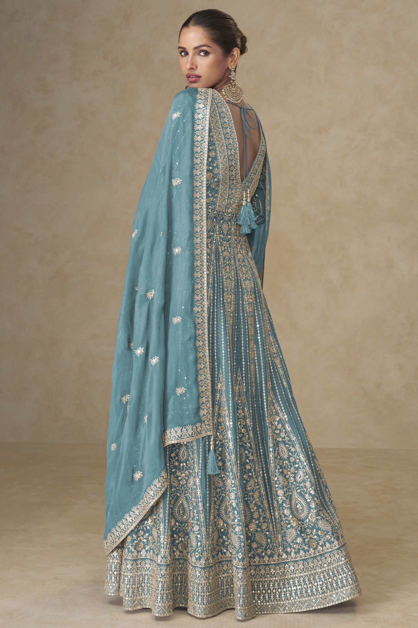 Cool Blue Readymade Embroidered Chinon Palazzo Suit-SS951_2_SareeButa.com