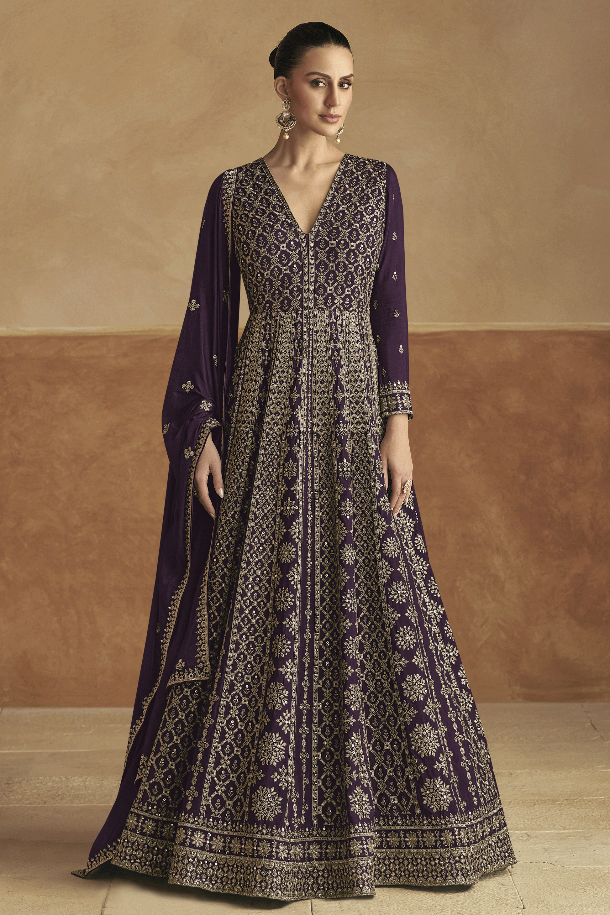 Cool Violet Readymade Chinon Gown with Dupatta-SS431_1_SareeButa.com