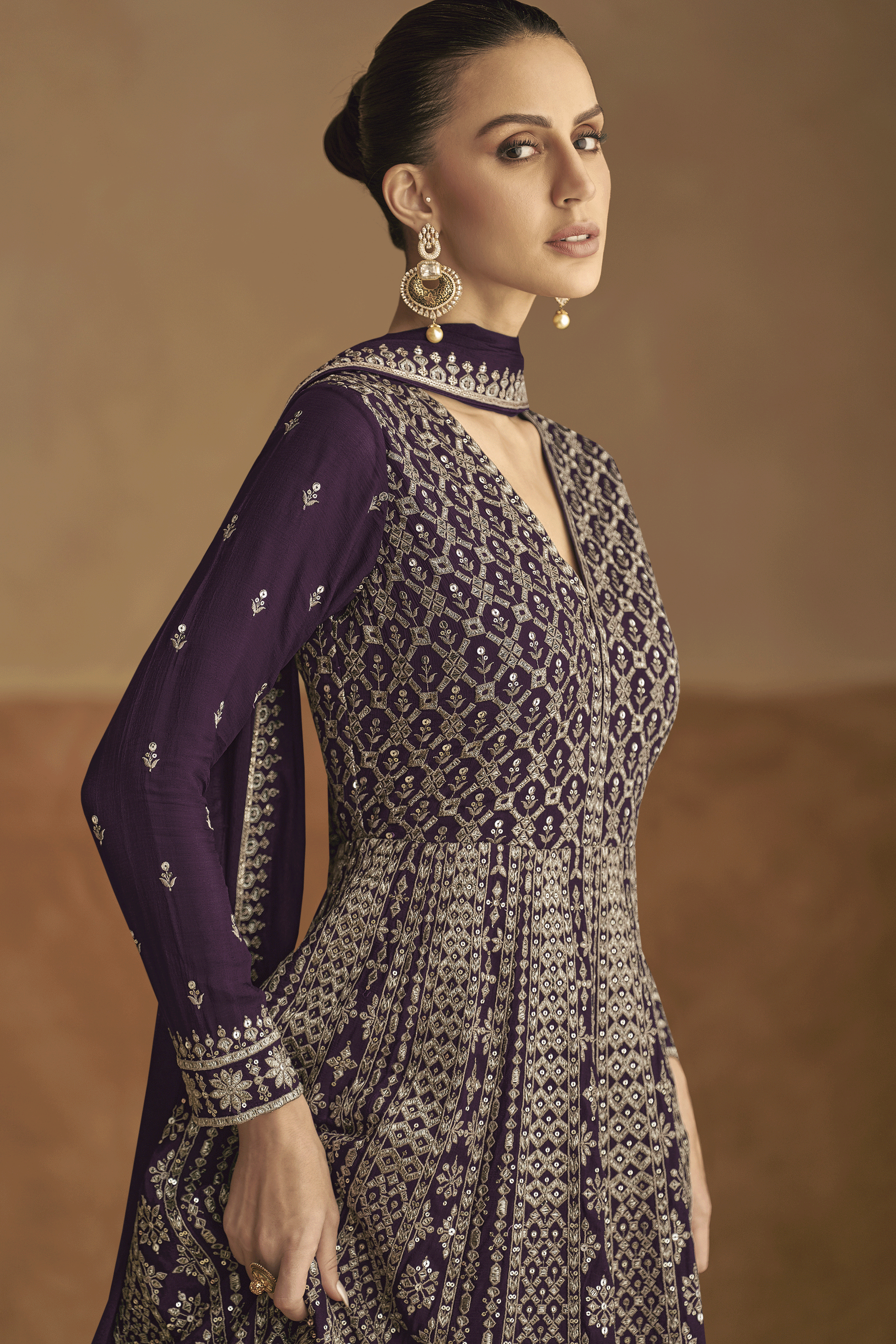 Cool Violet Readymade Chinon Gown with Dupatta-SS431_2_SareeButa.com