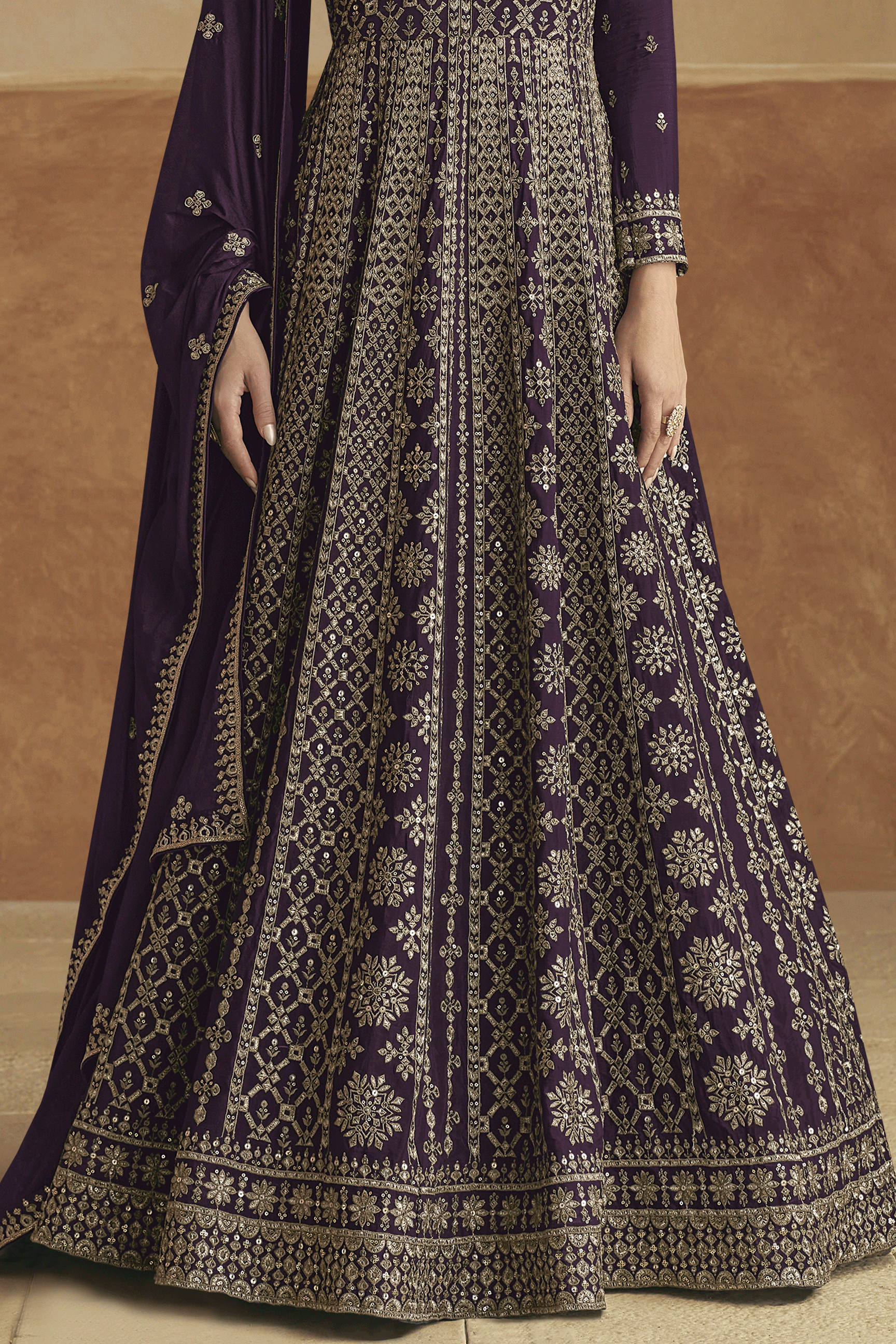 Cool Violet Readymade Chinon Gown with Dupatta-SS431_3_SareeButa.com