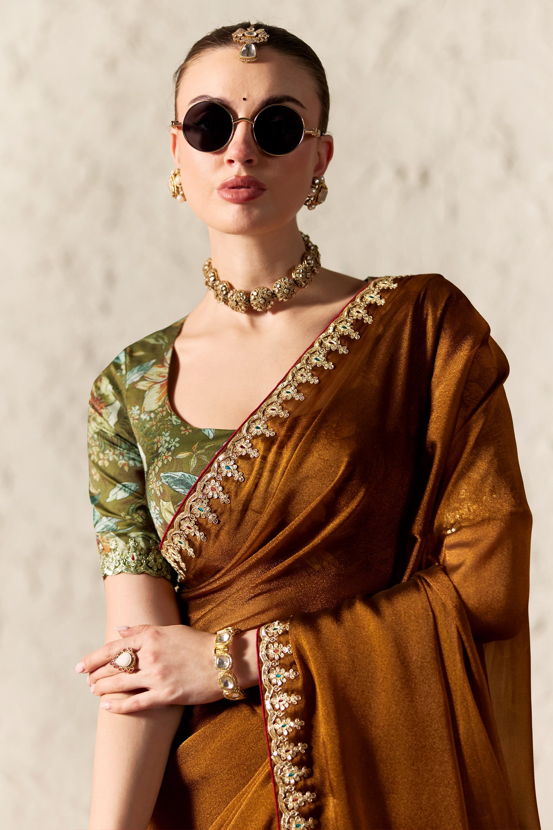 Copper Brown Embroidered Tissue Organza Saree-SAR12789_2_SareeButa.com