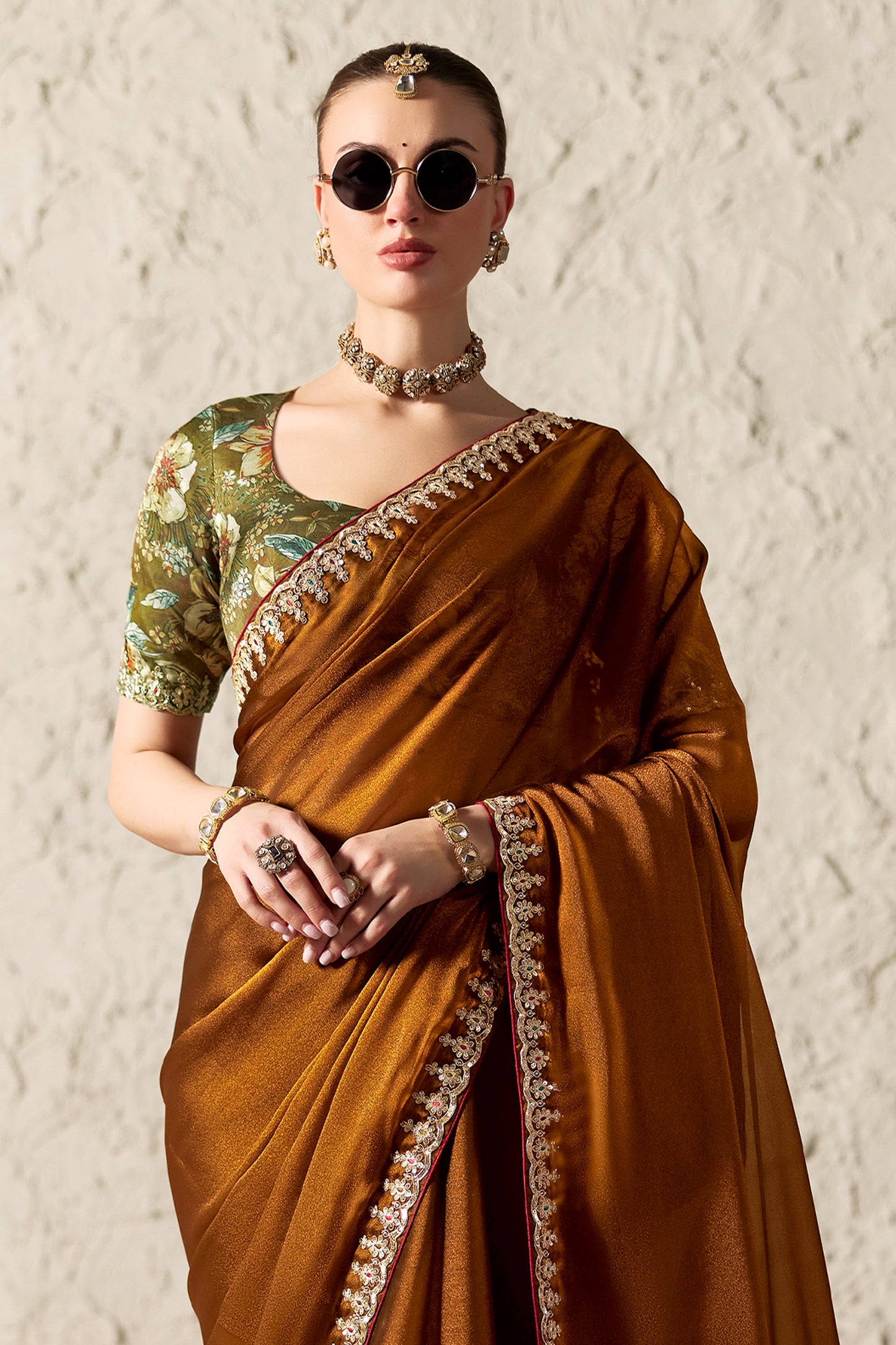 Copper Brown Embroidered Tissue Organza Saree-SAR12789_3_SareeButa.com
