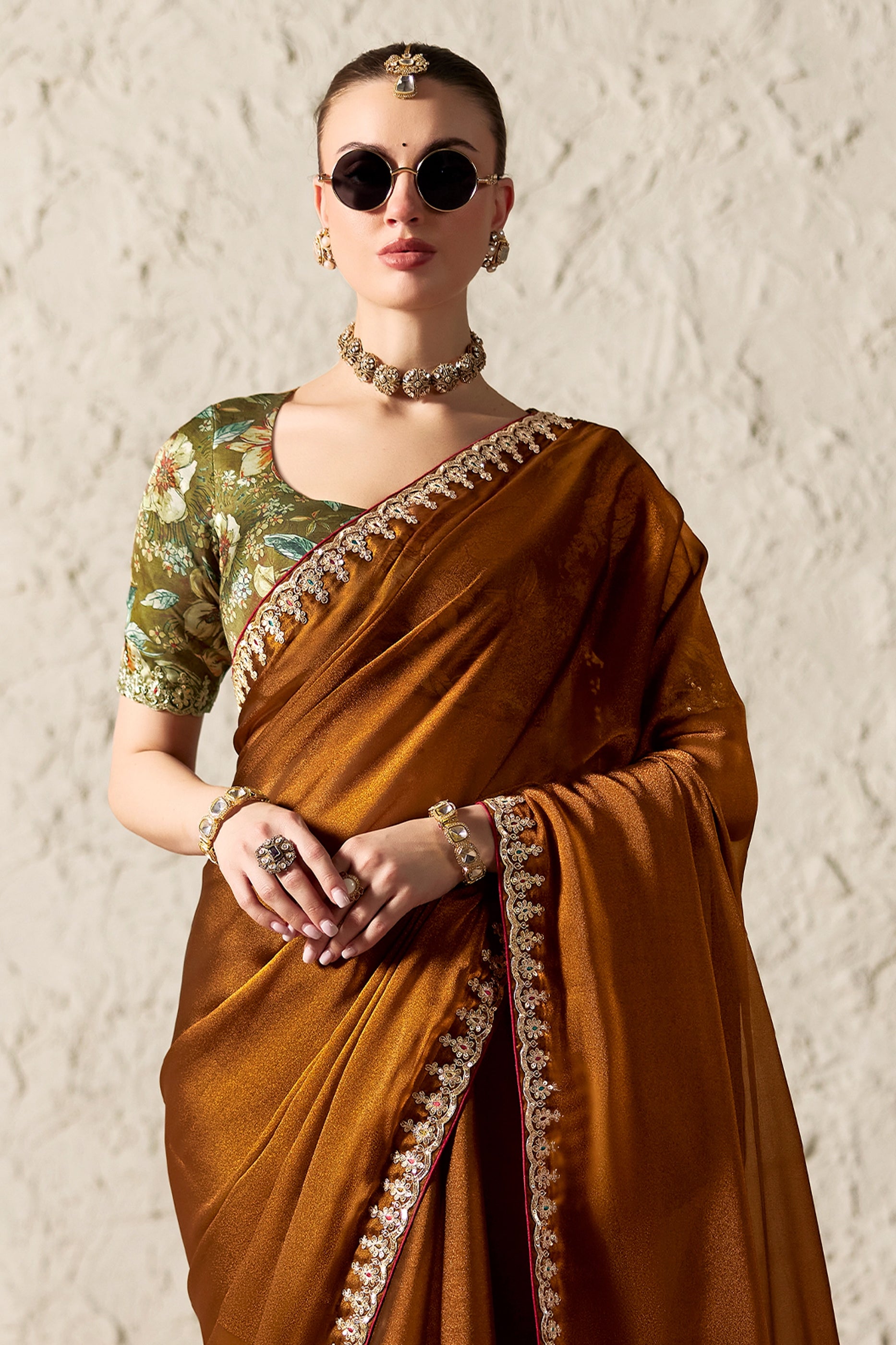 Copper Brown Embroidered Tissue Organza Saree-SAR12789_3_SareeButa.com