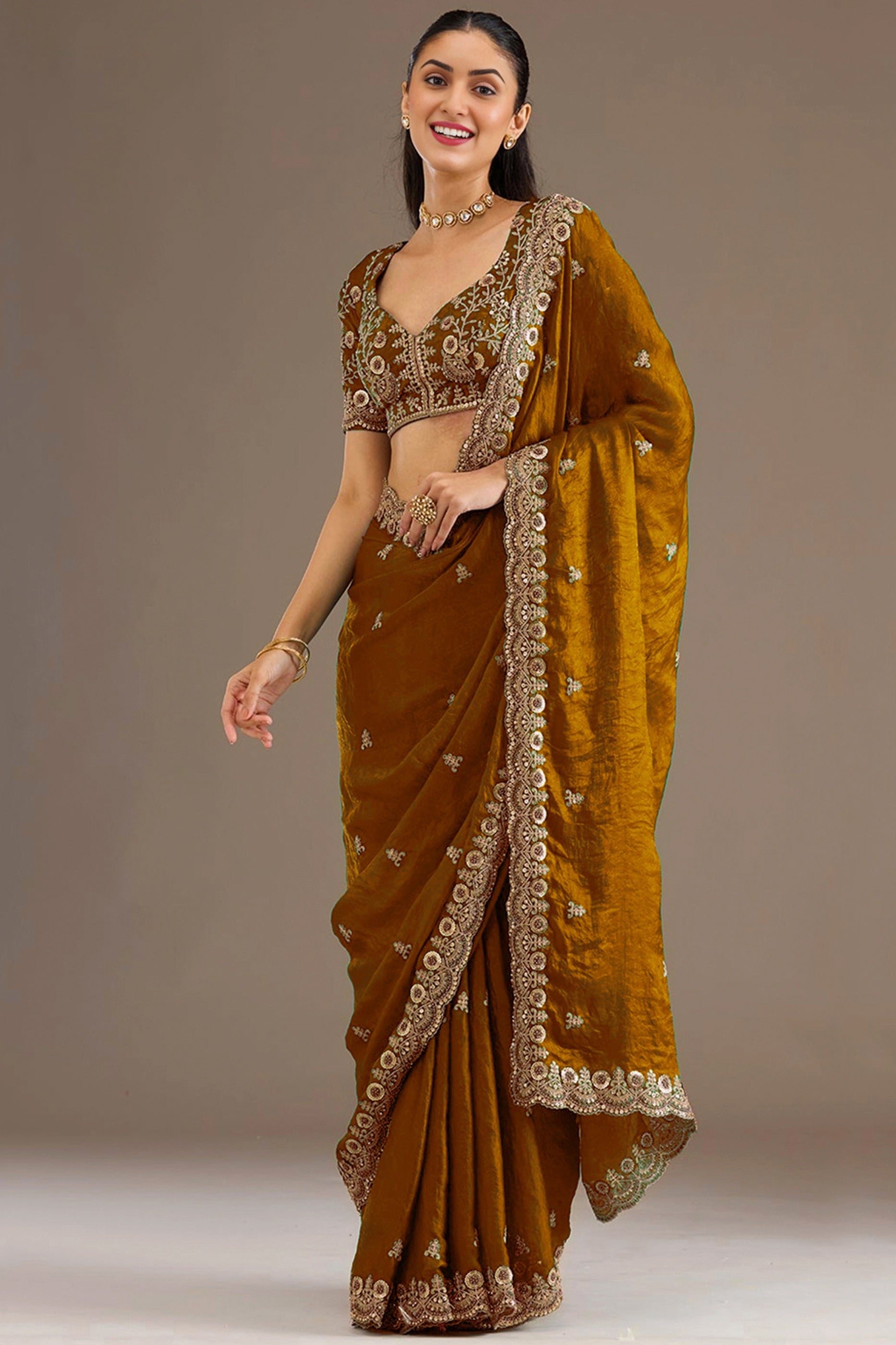 Copper Brown Embroidered Tissue Saree-SAR12578_1_SareeButa.com