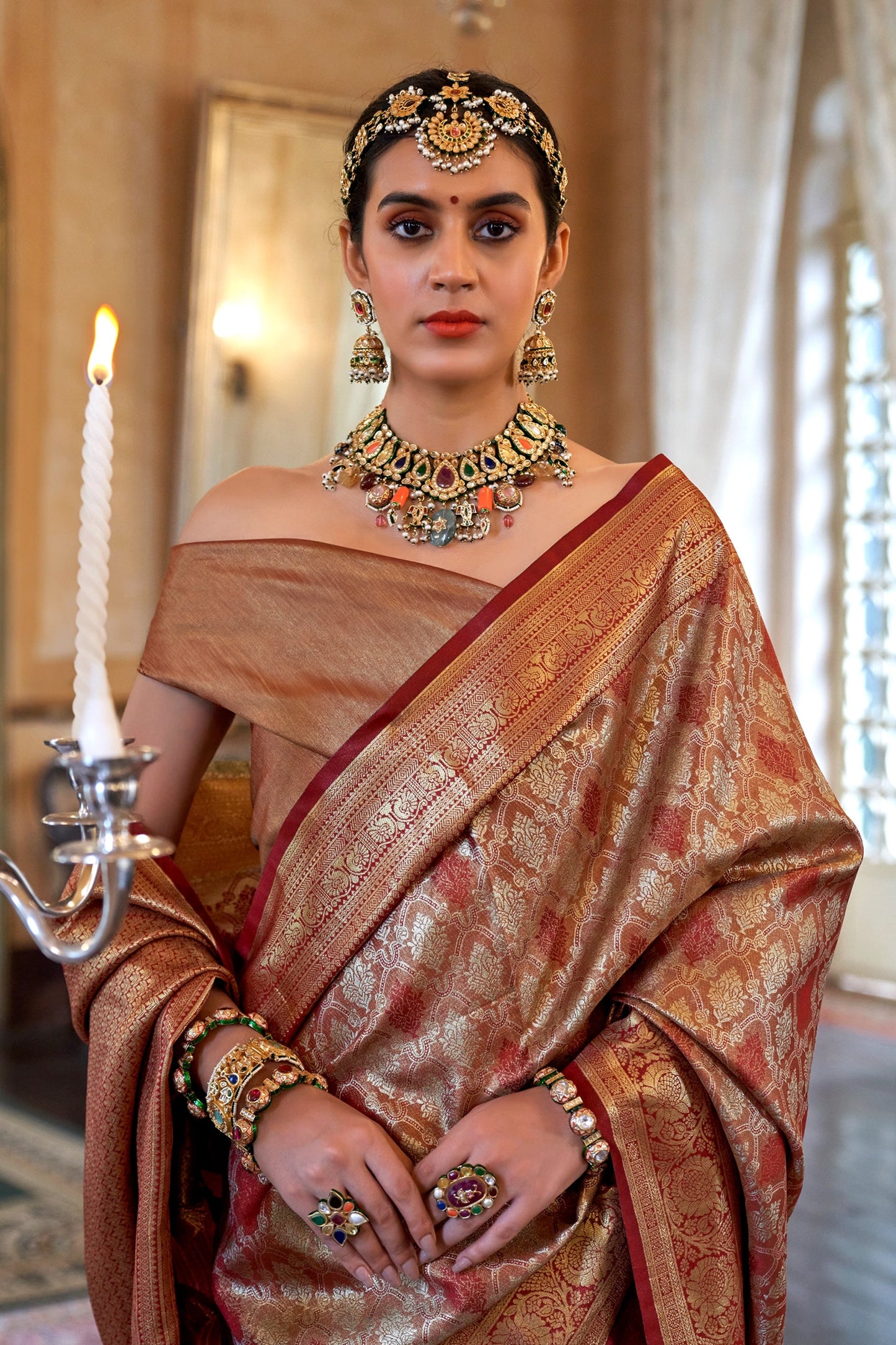 Copper Brown Woven Tissue Silk Saree-SAR11320_2_SareeButa.com