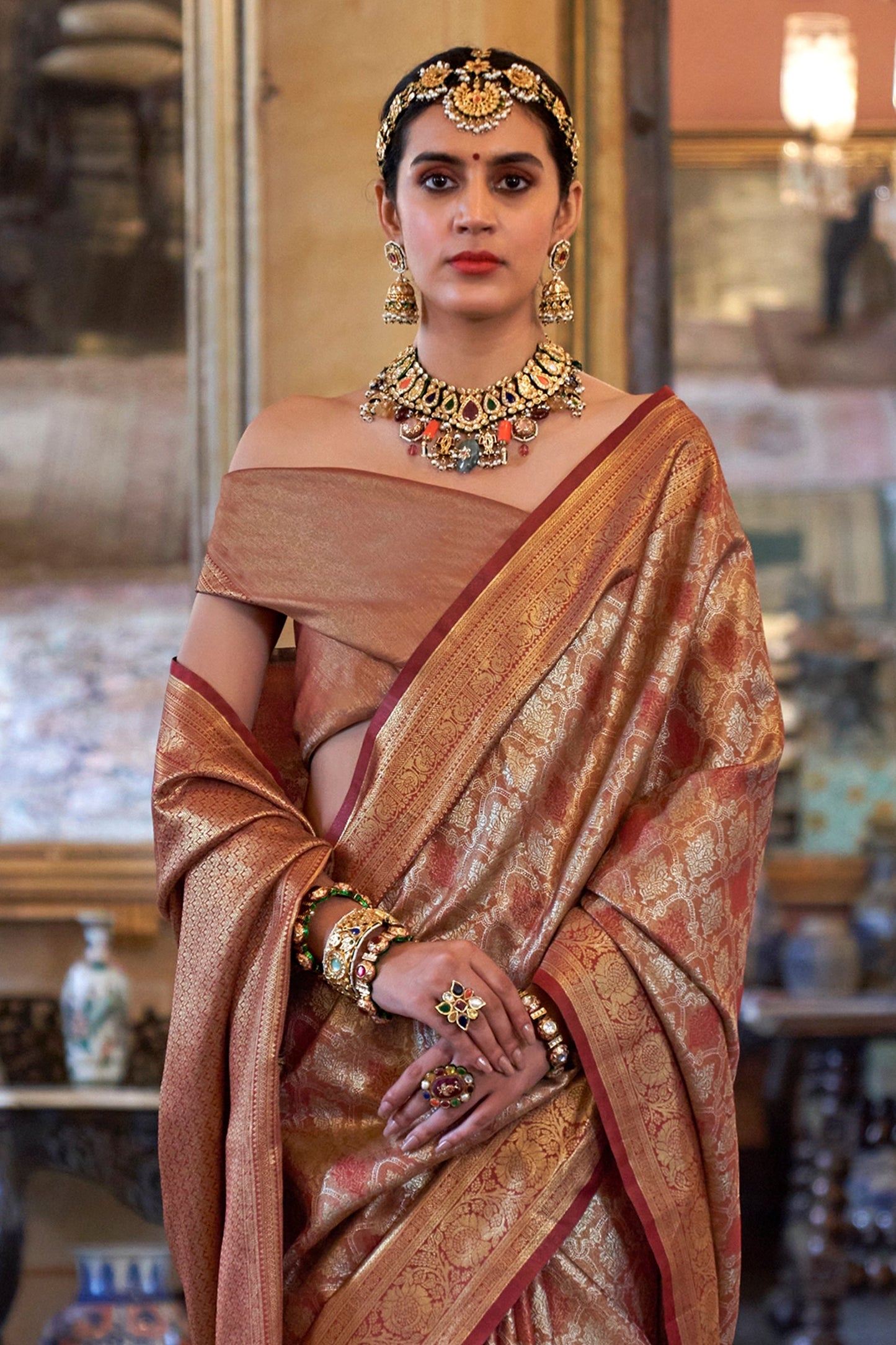 Copper Brown Woven Tissue Silk Saree-SAR11320_3_SareeButa.com