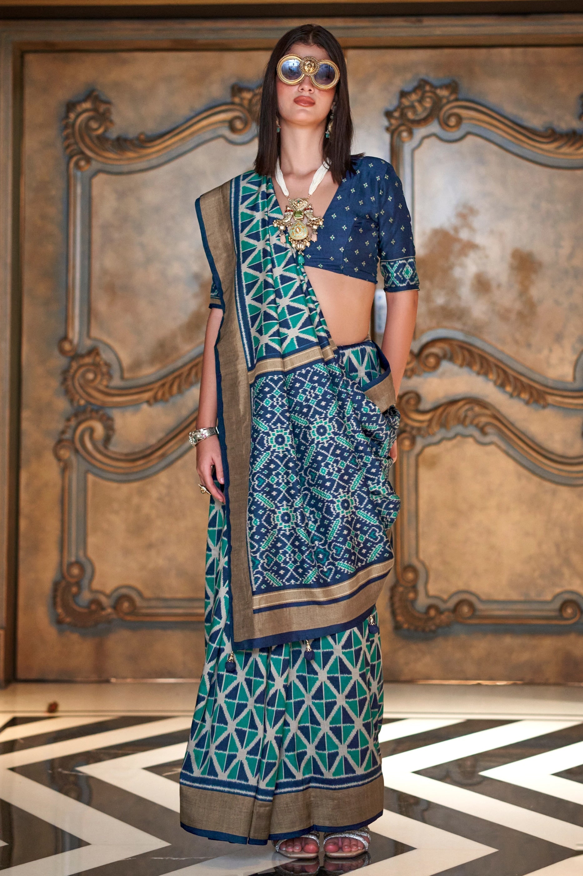 Coral Blue Printed Patola Silk Saree-SAR11263_1_SareeButa.com
