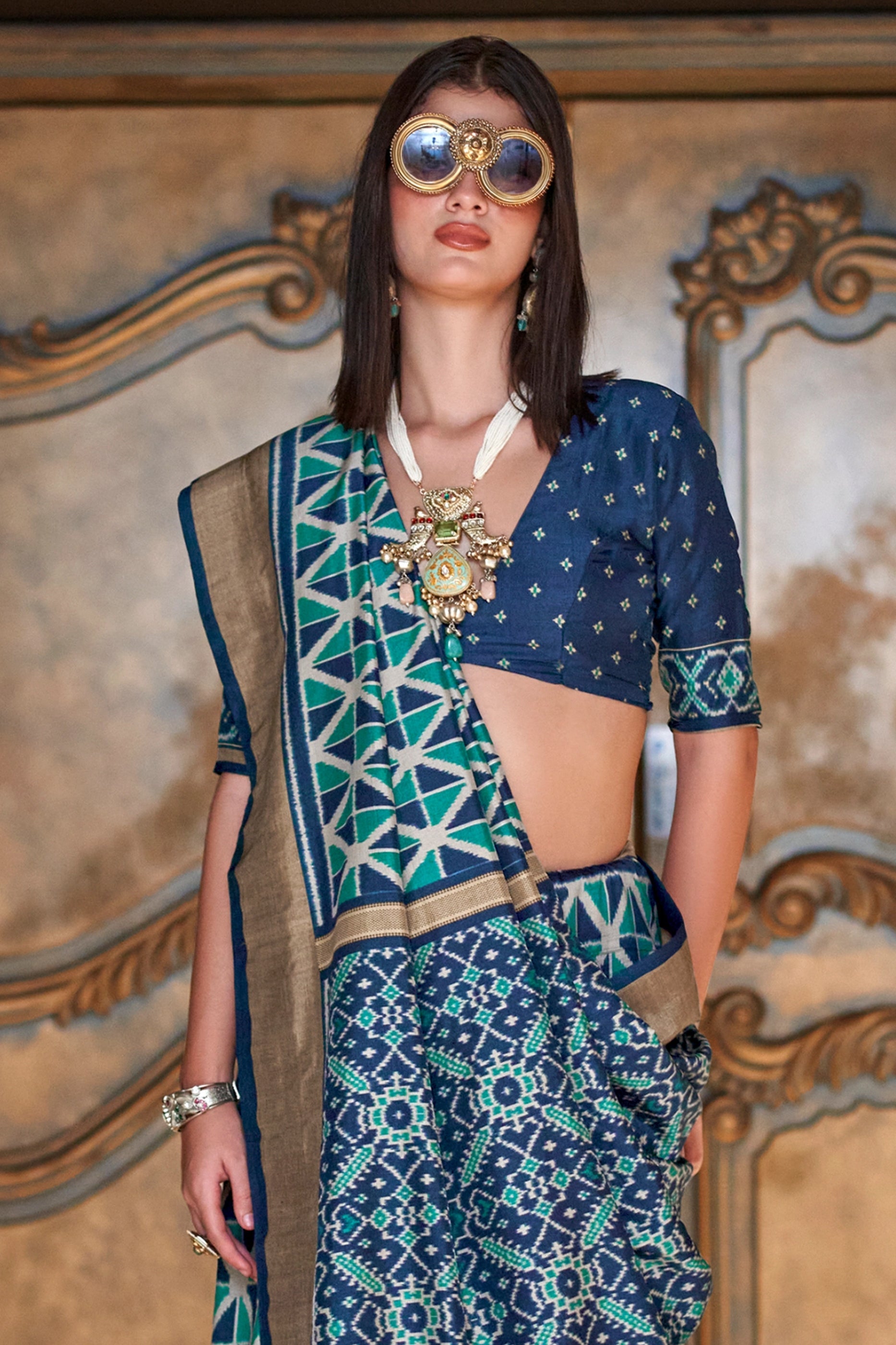 Coral Blue Printed Patola Silk Saree-SAR11263_3_SareeButa.com