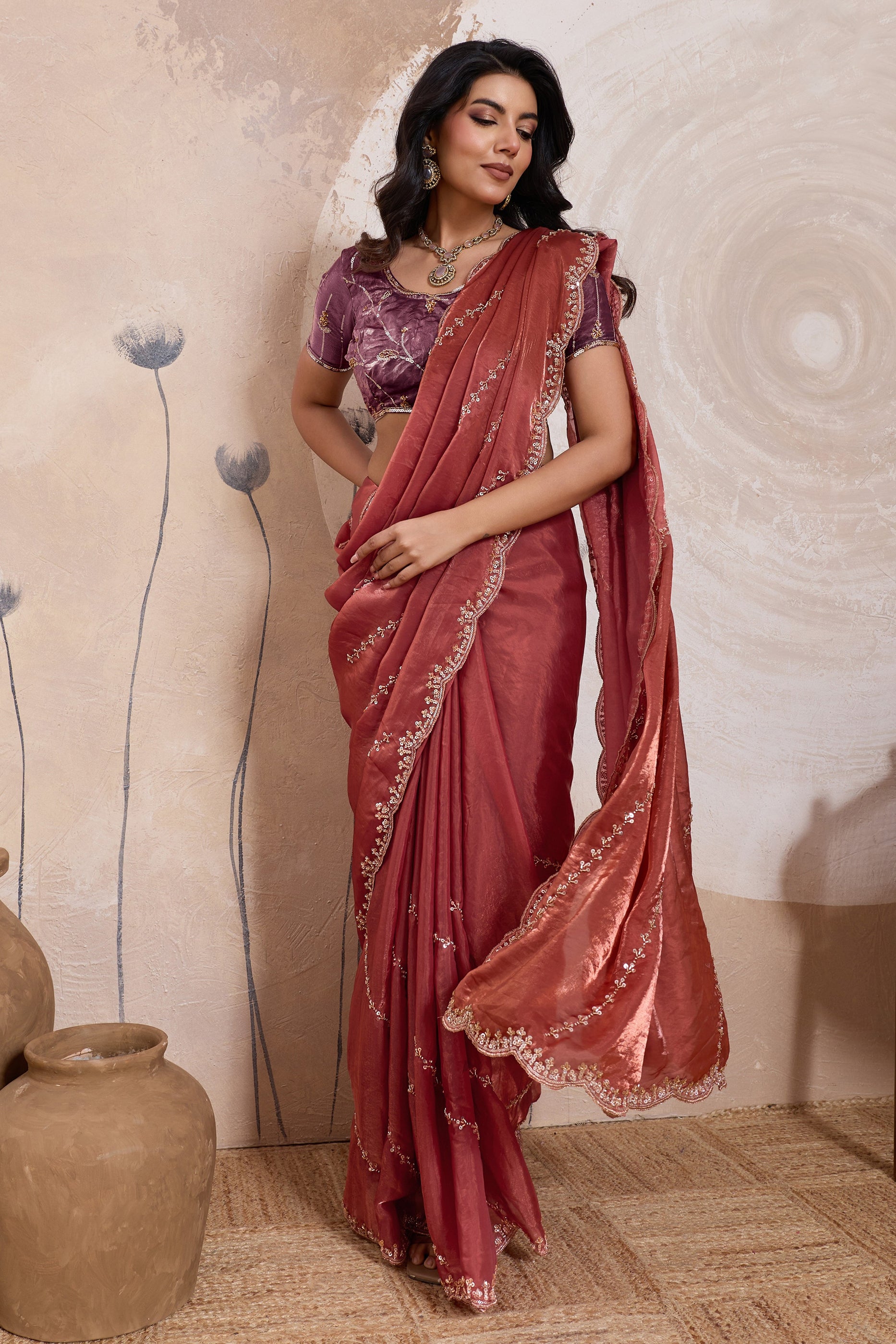 Coral Embroidered Satin Saree-SAR11784_3_SareeButa.com