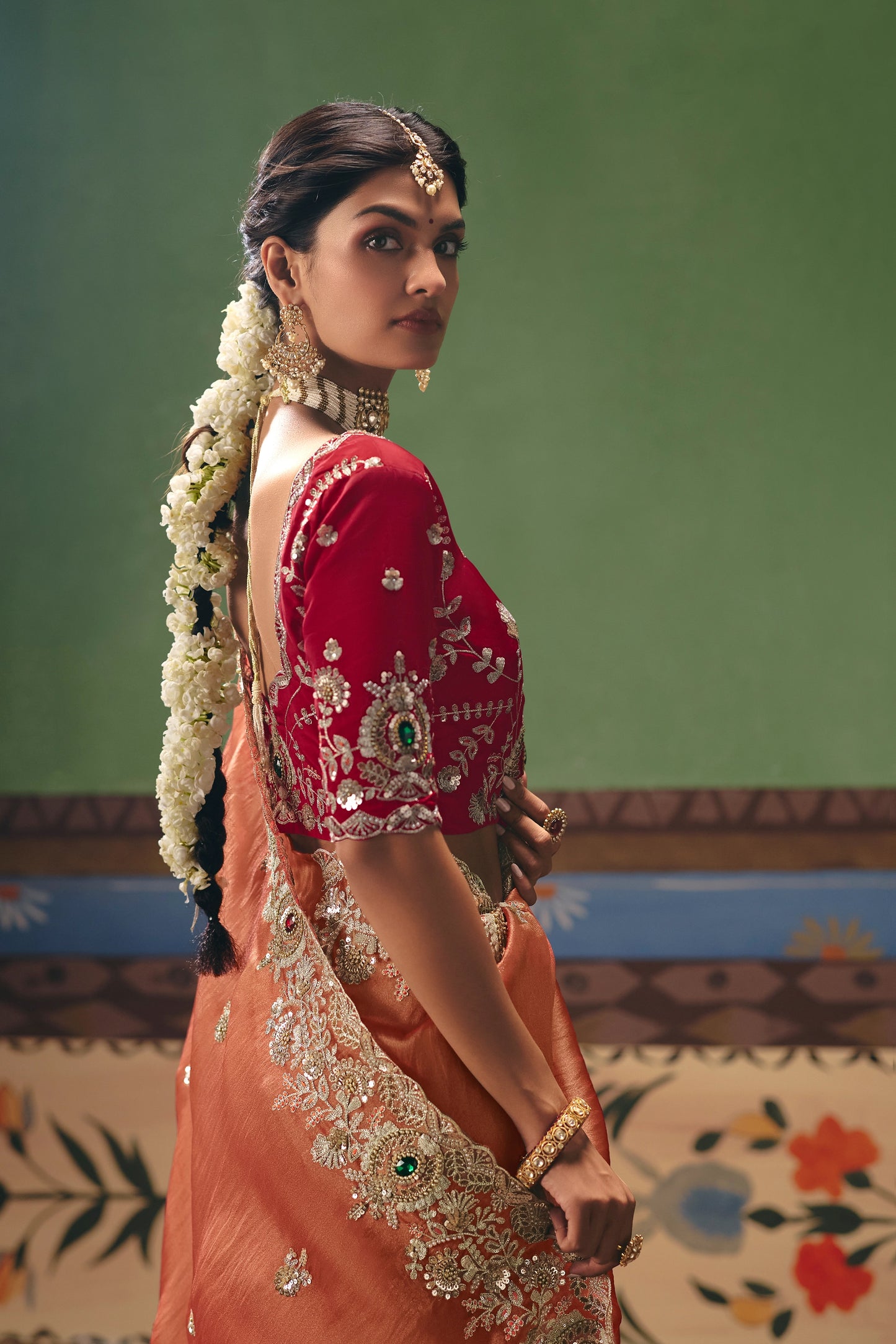 Coral Peach Embroidered Organza Silk Saree-SAR12259_3_SareeButa.com