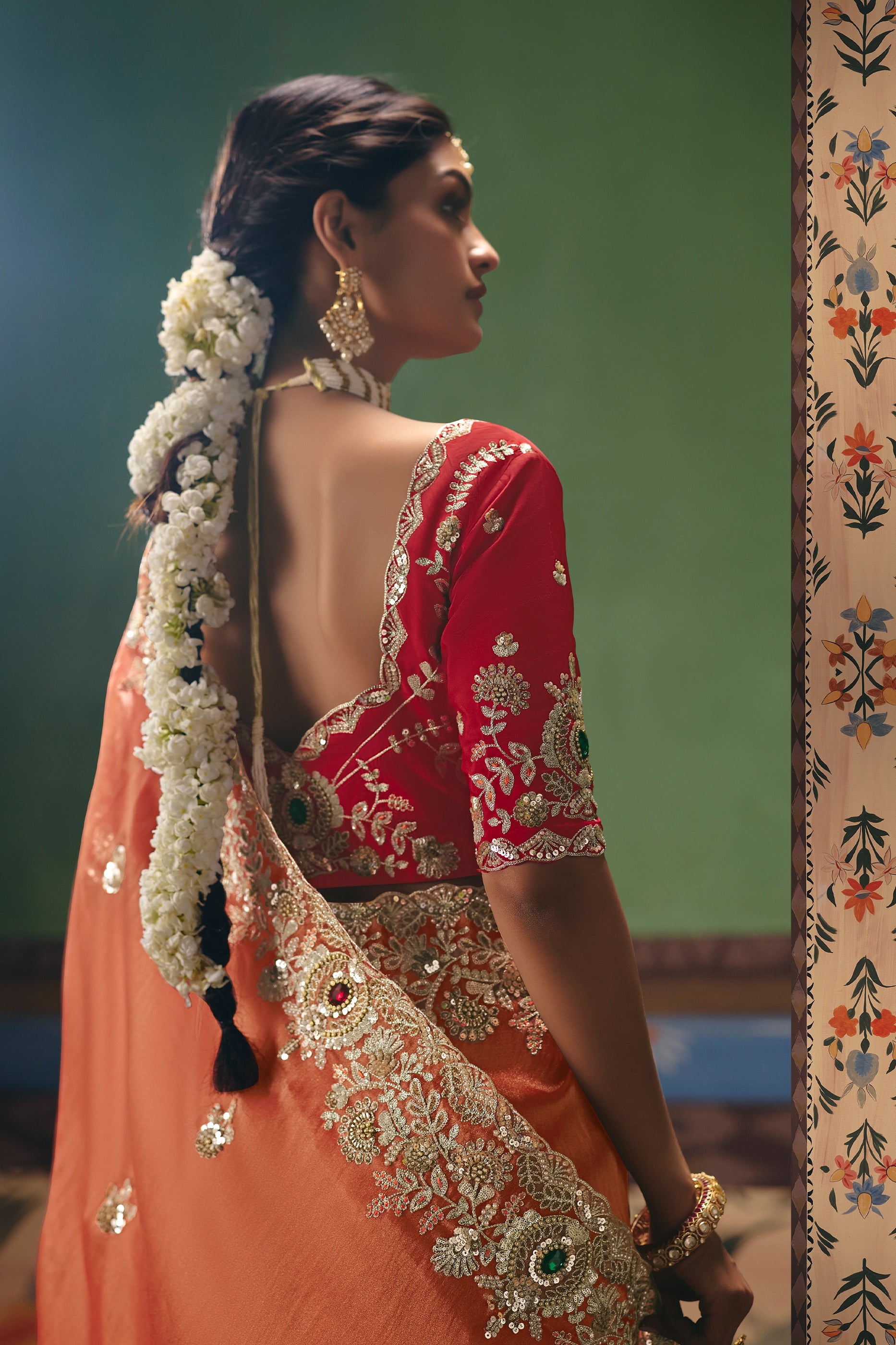 Coral Peach Embroidered Organza Silk Saree-SAR12259_4_SareeButa.com