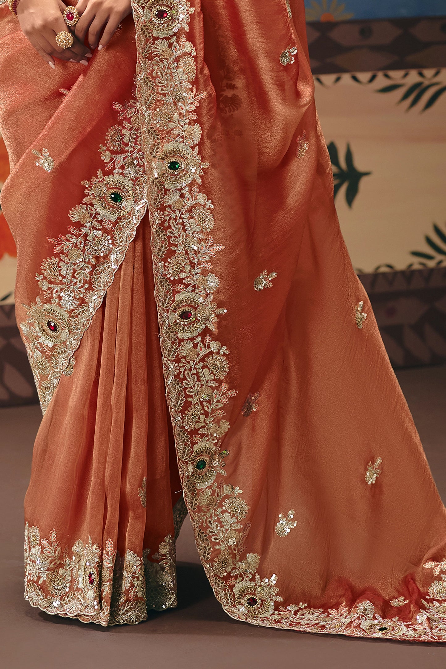 Coral Peach Embroidered Organza Silk Saree-SAR12259_5_SareeButa.com