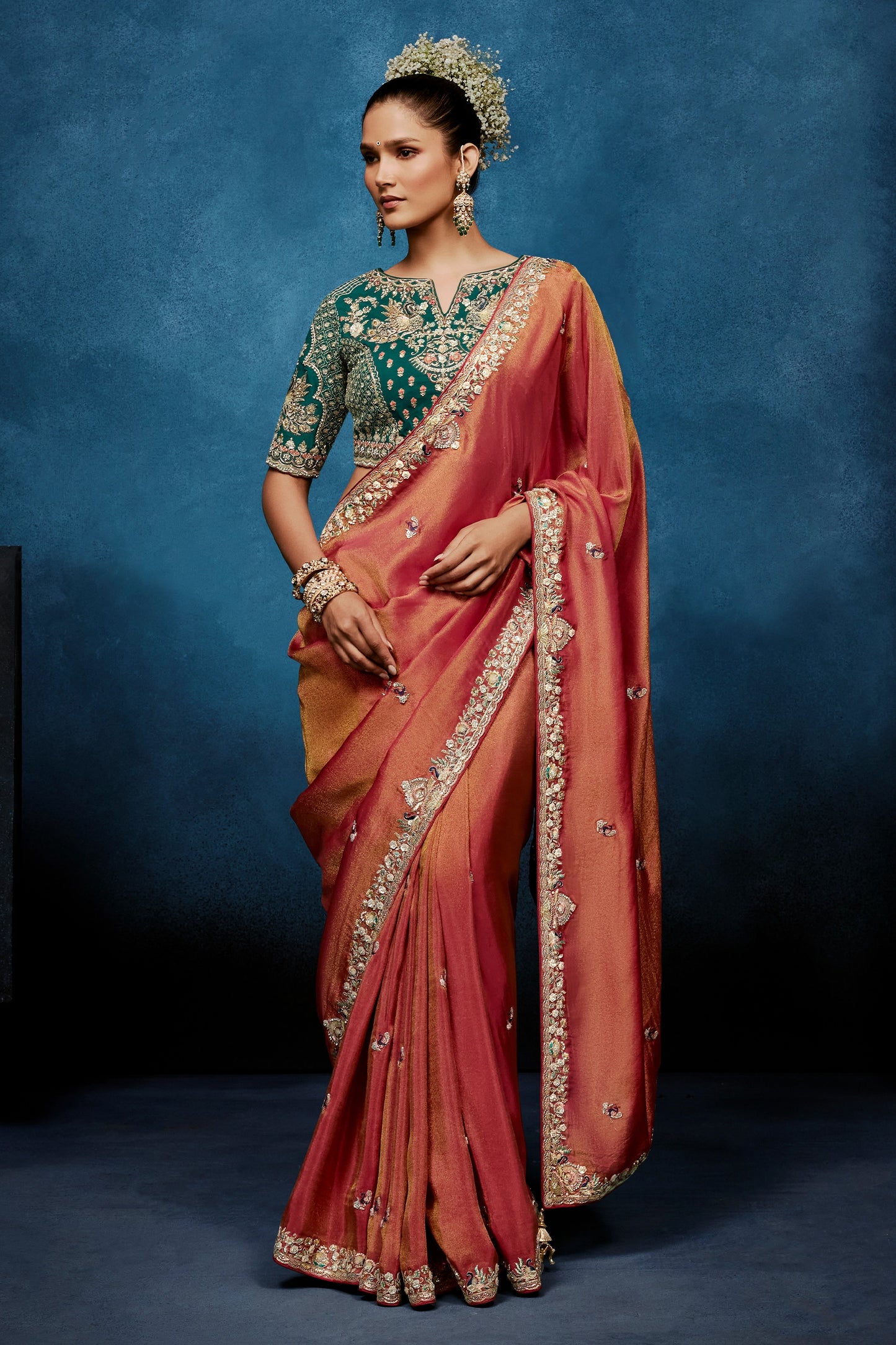 Coral Peach Embroidered Organza Silk Saree-SAR12598_1_SareeButa.com