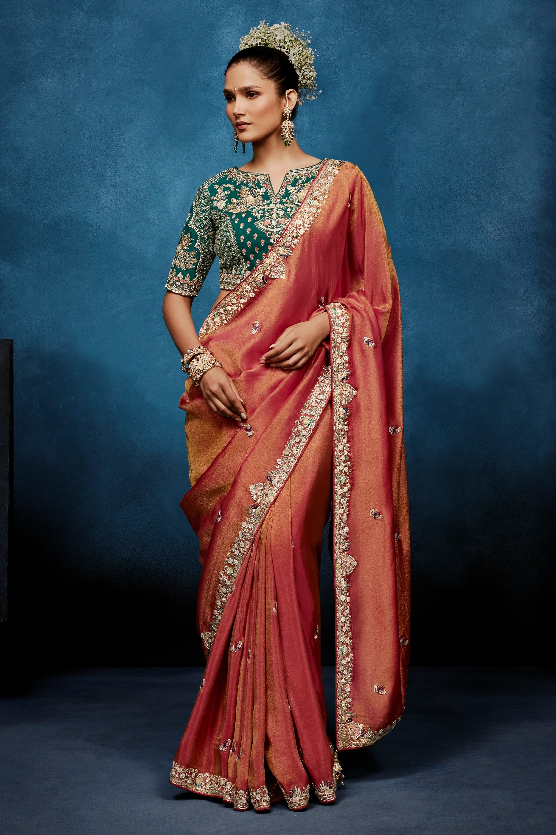Coral Peach Embroidered Organza Silk Saree-SAR12598_1_SareeButa.com