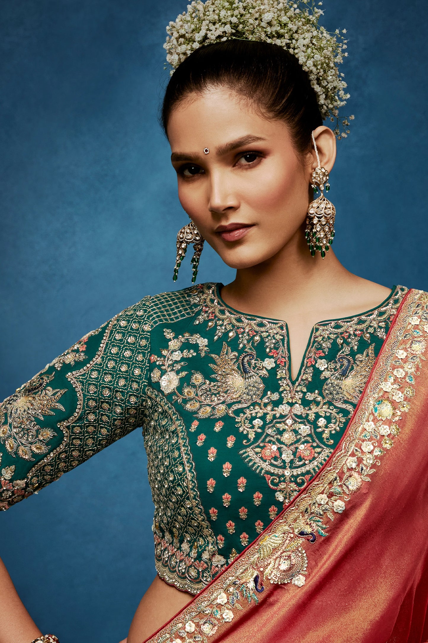 Coral Peach Embroidered Organza Silk Saree-SAR12598_2_SareeButa.com